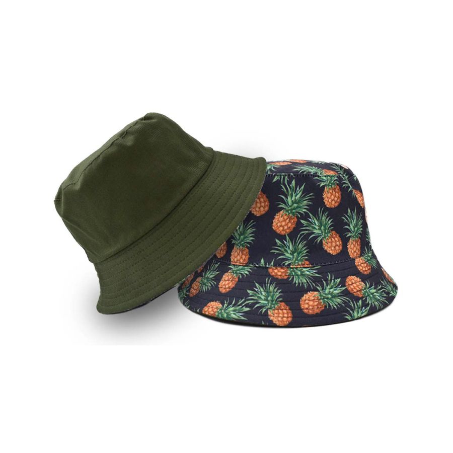 Sombrero Bucket Doble Vista Print Piñas y Verde 