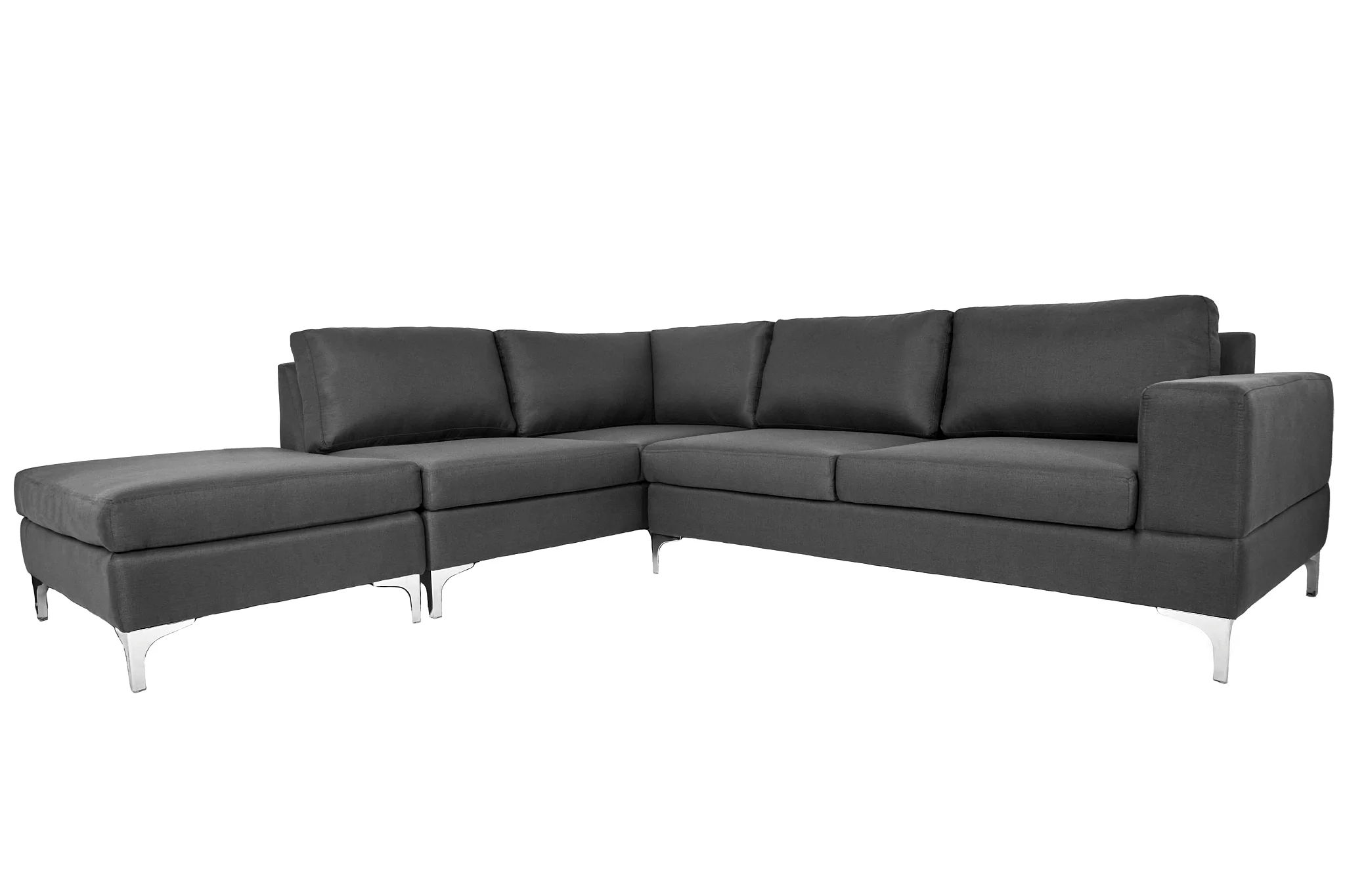 Sofá Escuadra Izquierda con Tapizado Color Gris Oscuro. Estructura de Madera Sólida y Patas de Acero 