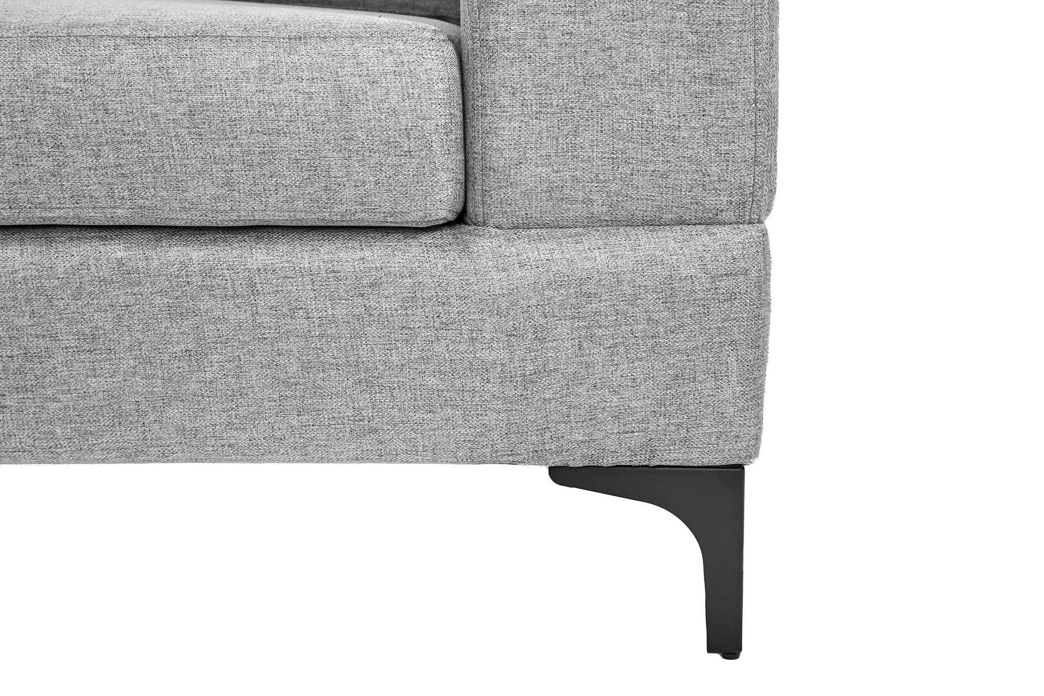 Sofá Escuadra Izquierda con Tapizado Color Gris Claro. Estructura de Madera Sólida y Patas de Acero 