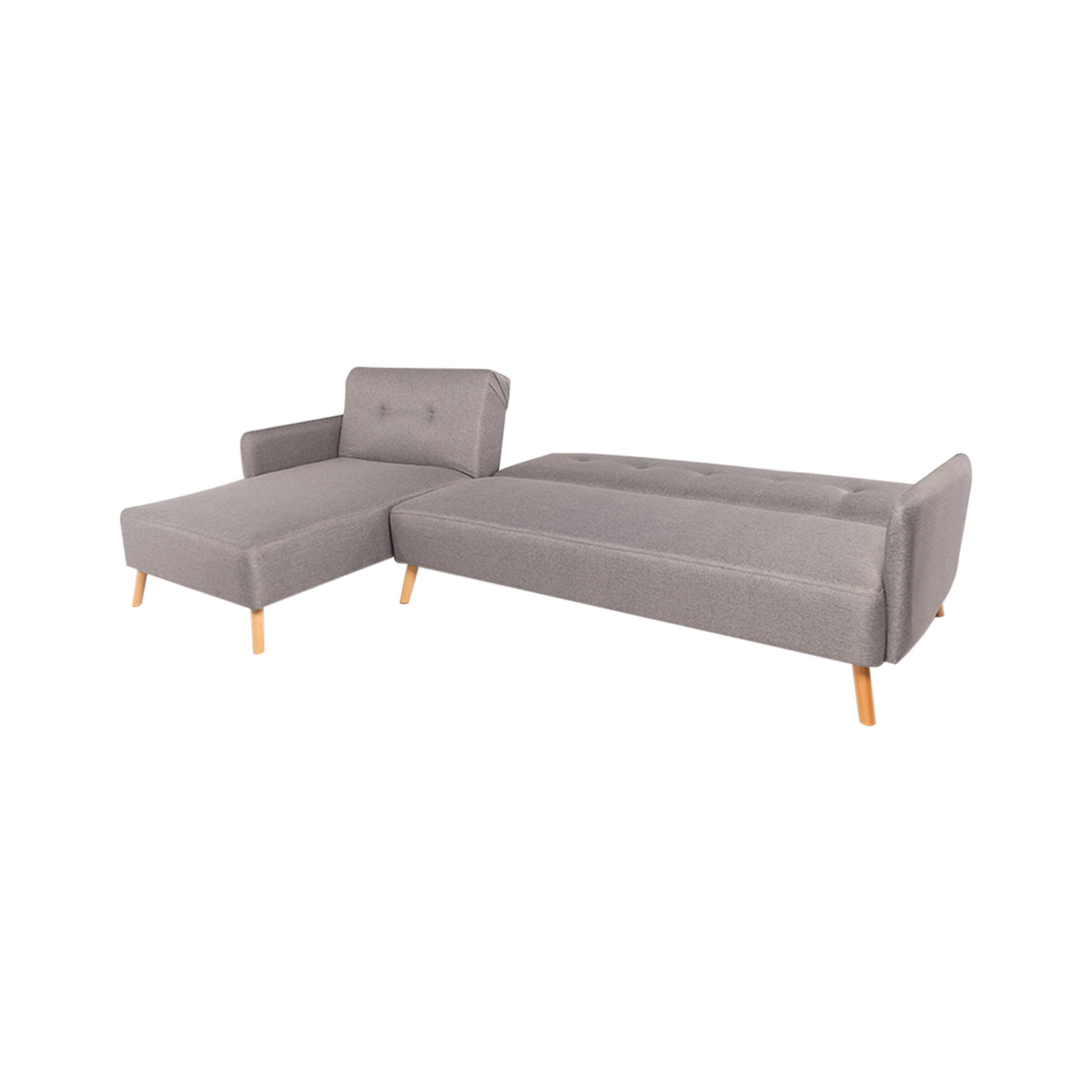 Sofá Escuadra Convertible en 2 Sofá Cama Izquierdo con Tapizado Color Gris. Estructura de Madera Sólida
