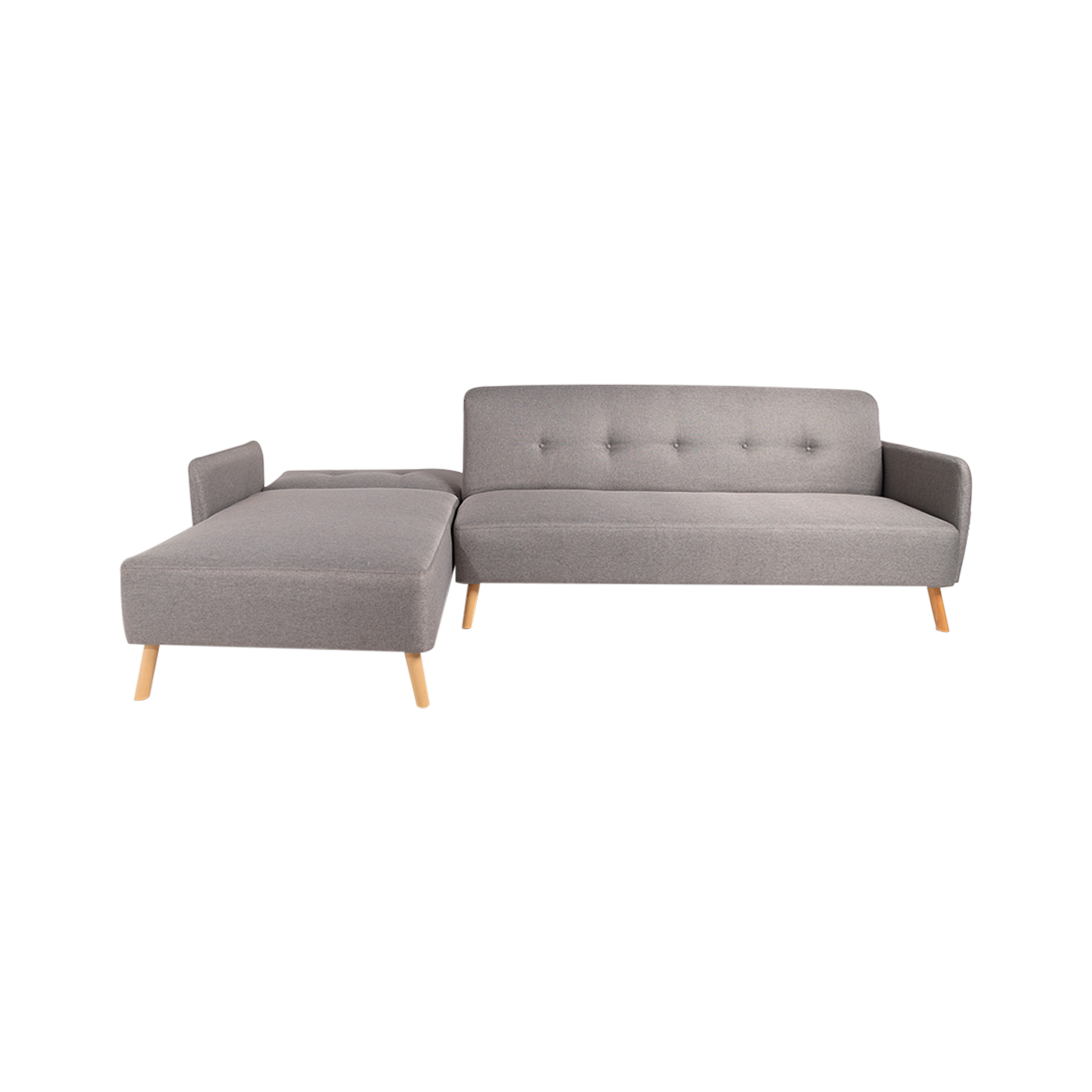 Sofá Escuadra Convertible en 2 Sofá Cama Izquierdo con Tapizado Color Gris. Estructura de Madera Sólida