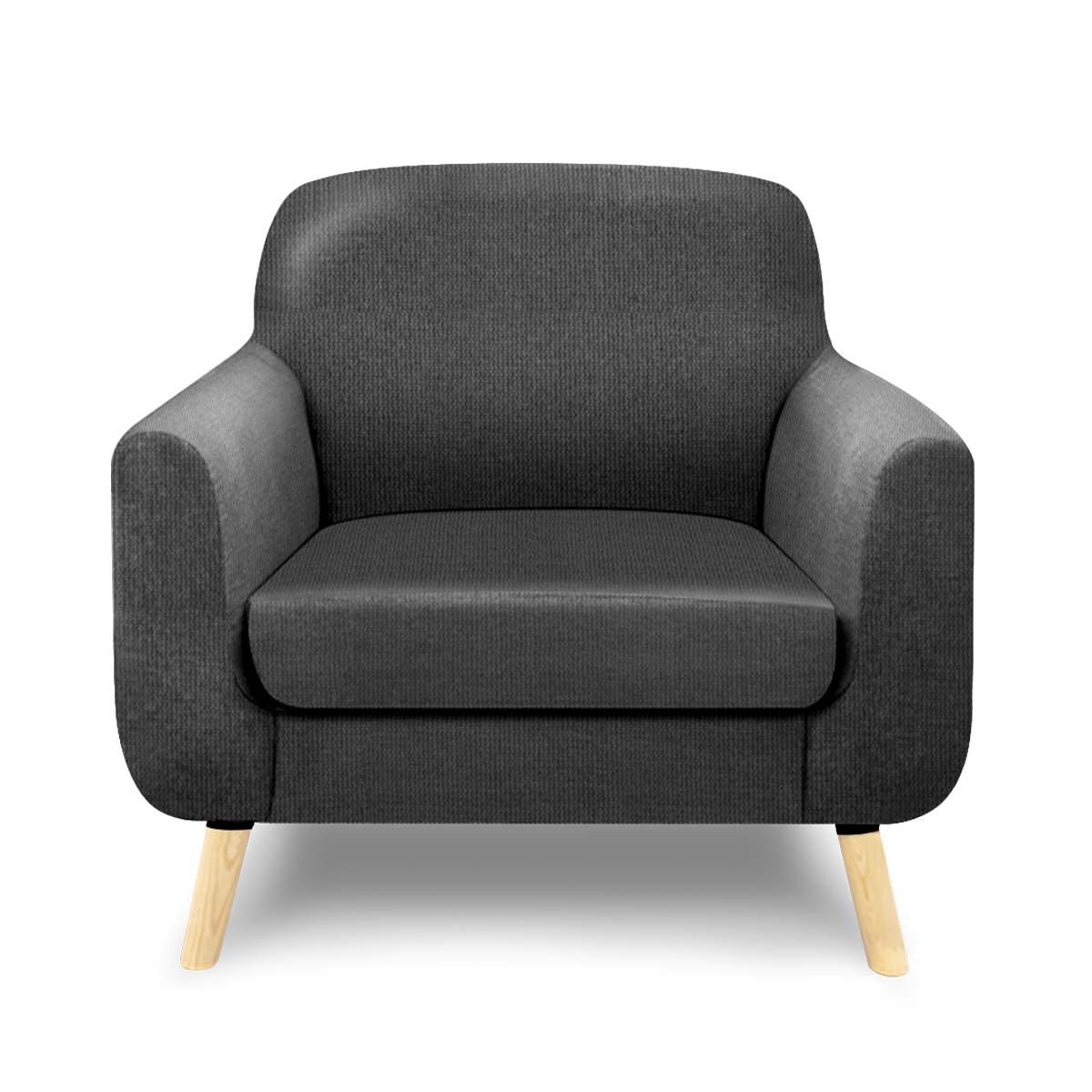 Sillón Individual con Tapizado Gris Oscuro. Estructura de Madera Sólida