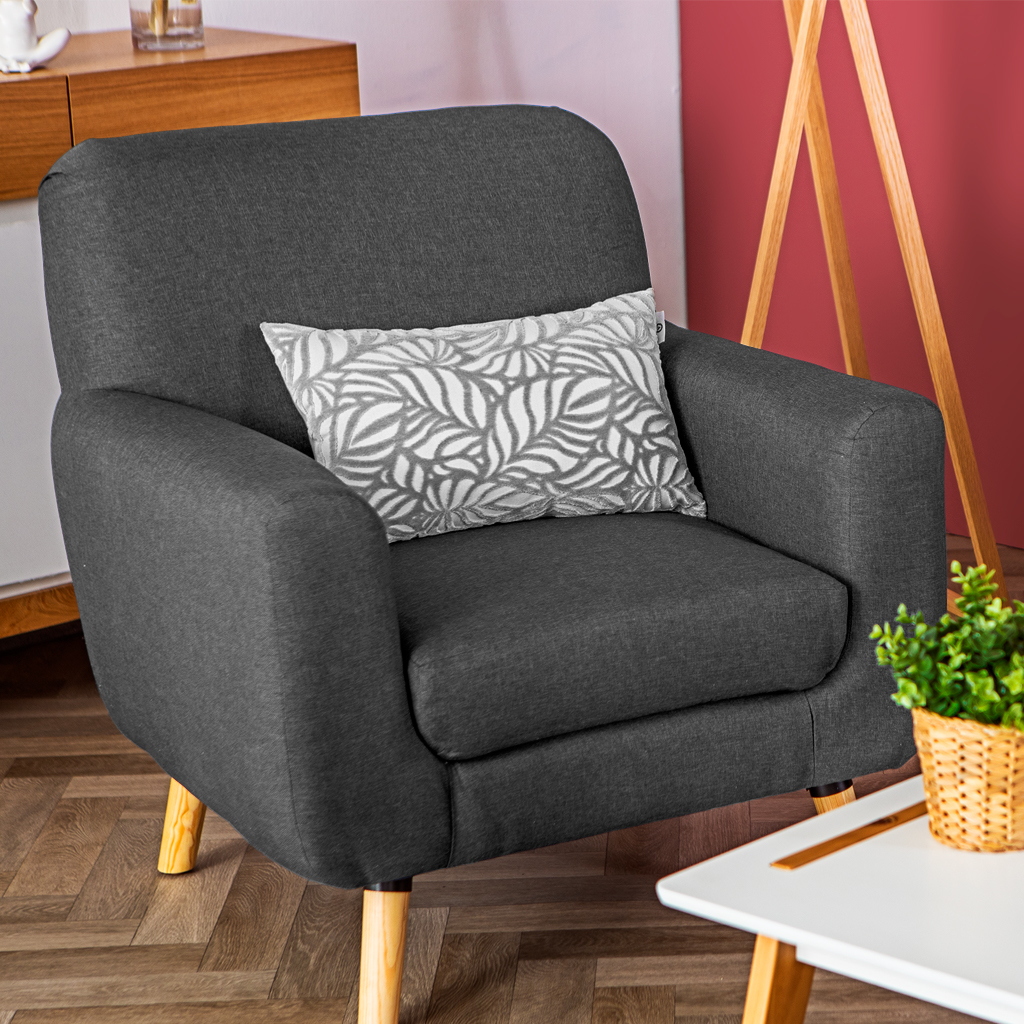 Sillón Individual con Tapizado Gris Oscuro. Estructura de Madera Sólida