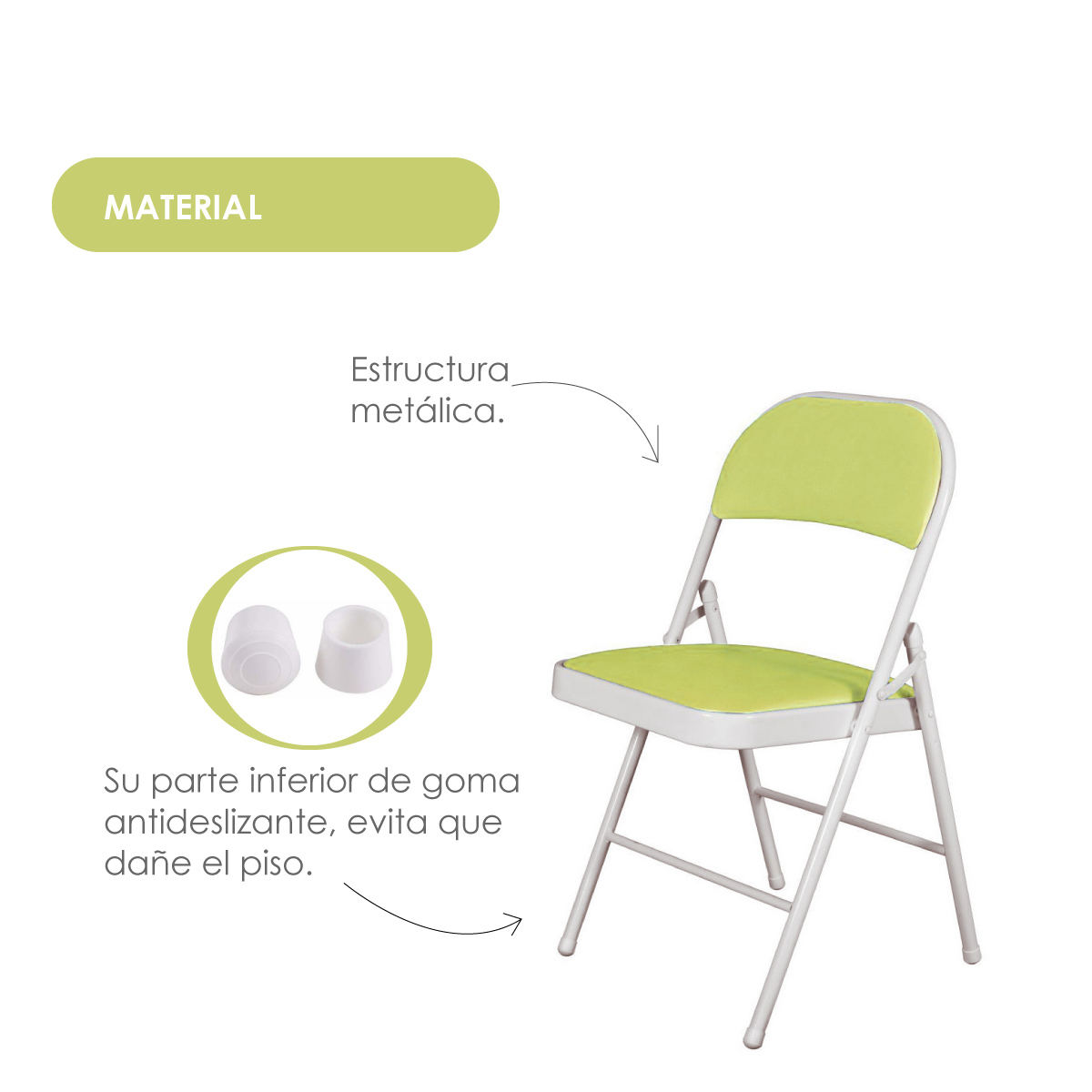 Set De 6 Sillas Plegables Ilios Innova Acojinadas Color Verde Limón