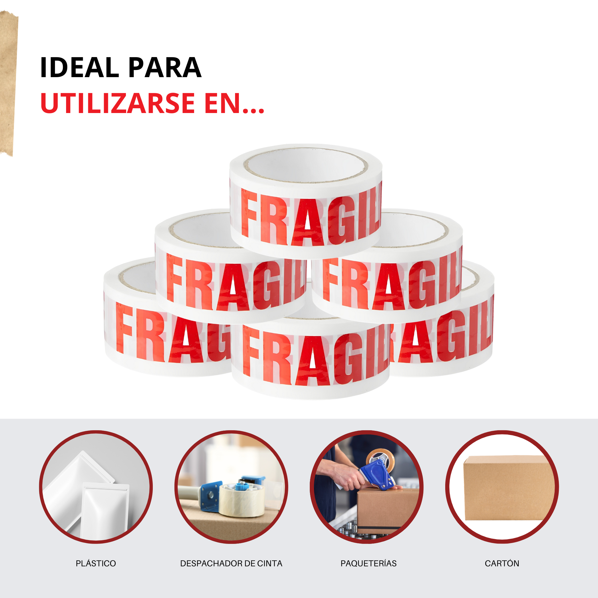 Cinta Adhesiva Para Empaque/Sellado firme y seguro/ Embalaje Frágil 48mm X 130m 6pz