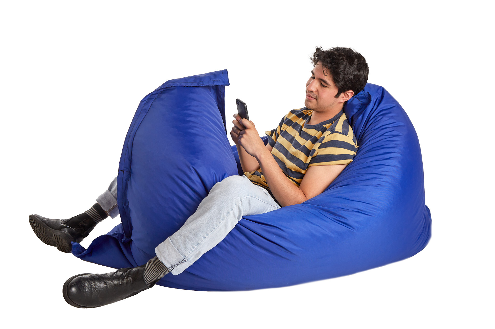 Puff para Interior y Exterior. Funda de Tela Poliéster Azul Rey Impermeable y Relleno de Microperlas de Poliestireno