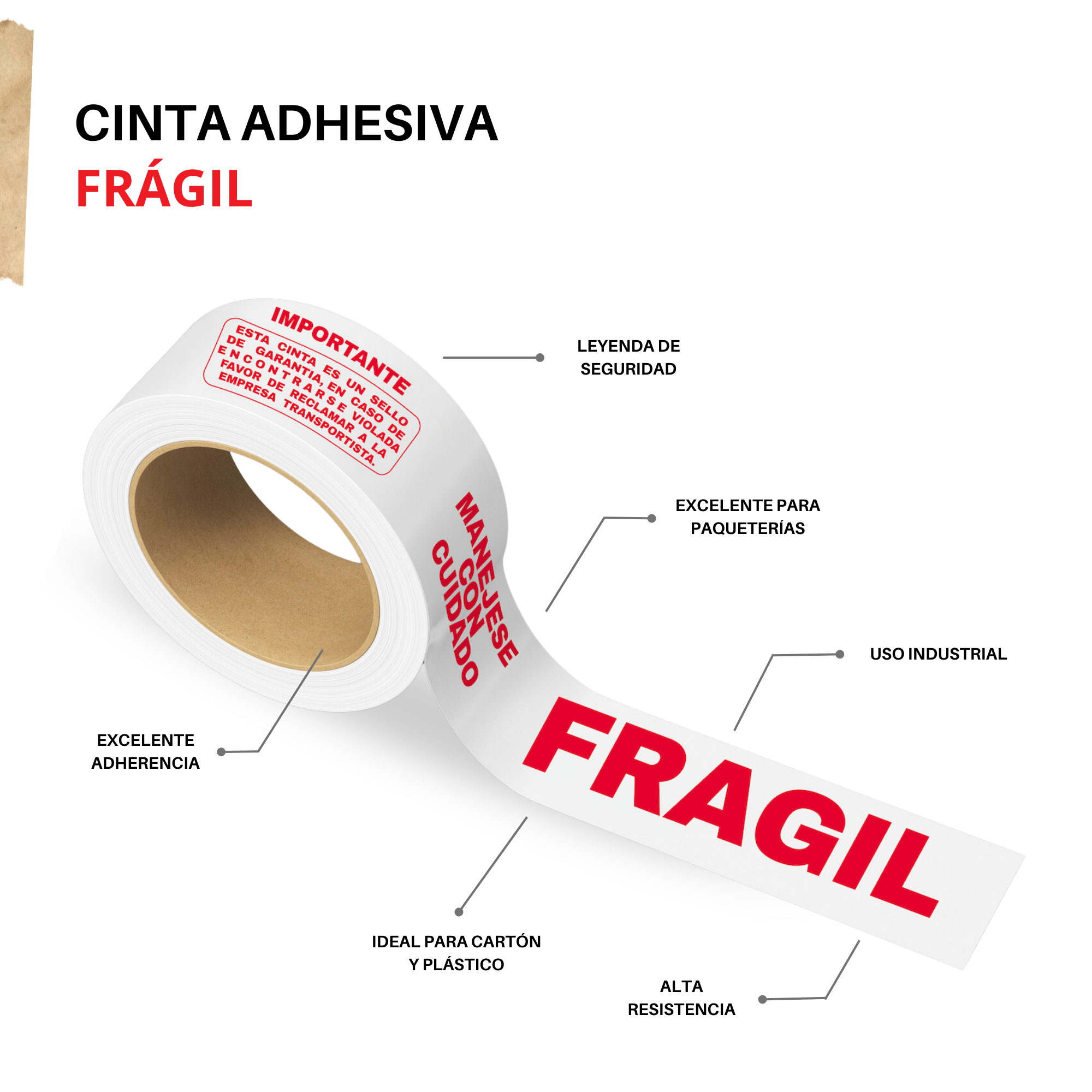 Cinta Adhesiva Para Empaque/Sellado firme y seguro/ Embalaje Frágil 48mm X 130m 6pz