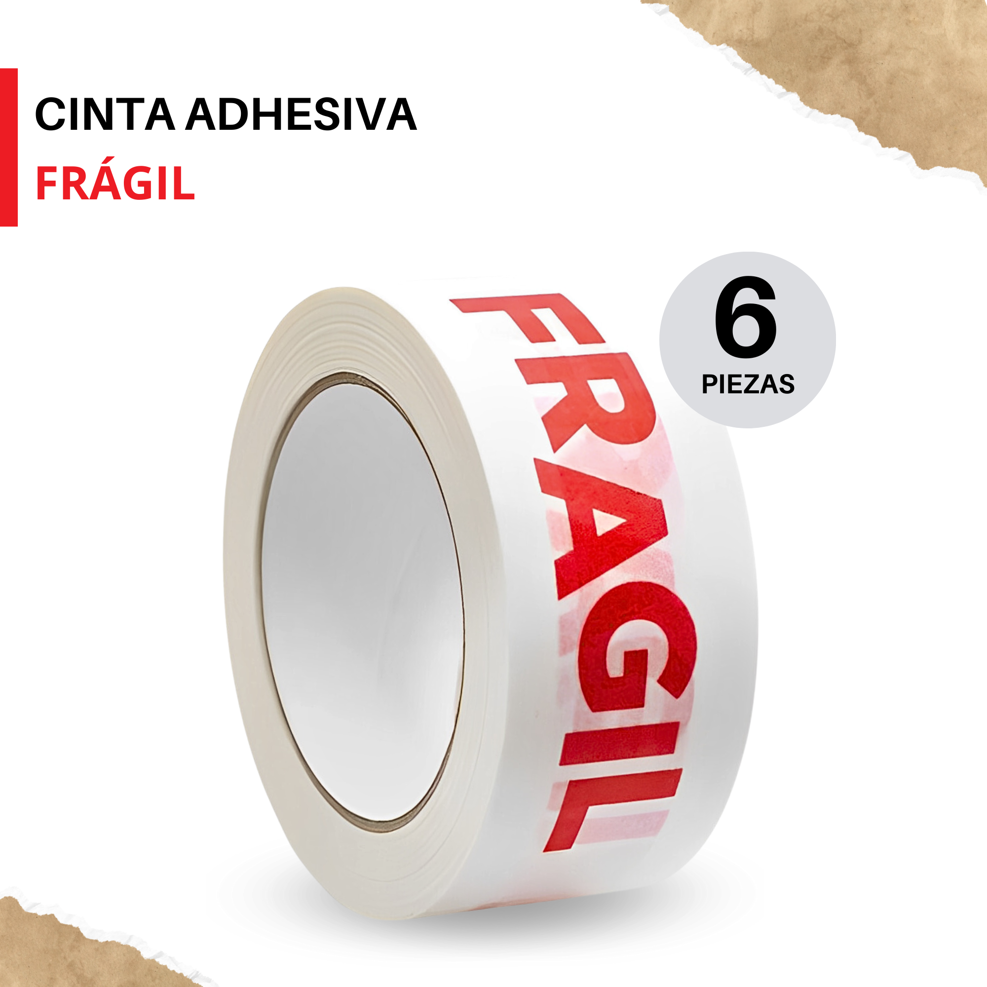 Cinta Adhesiva Para Empaque/Sellado firme y seguro/ Embalaje Frágil 48mm X 130m 6pz