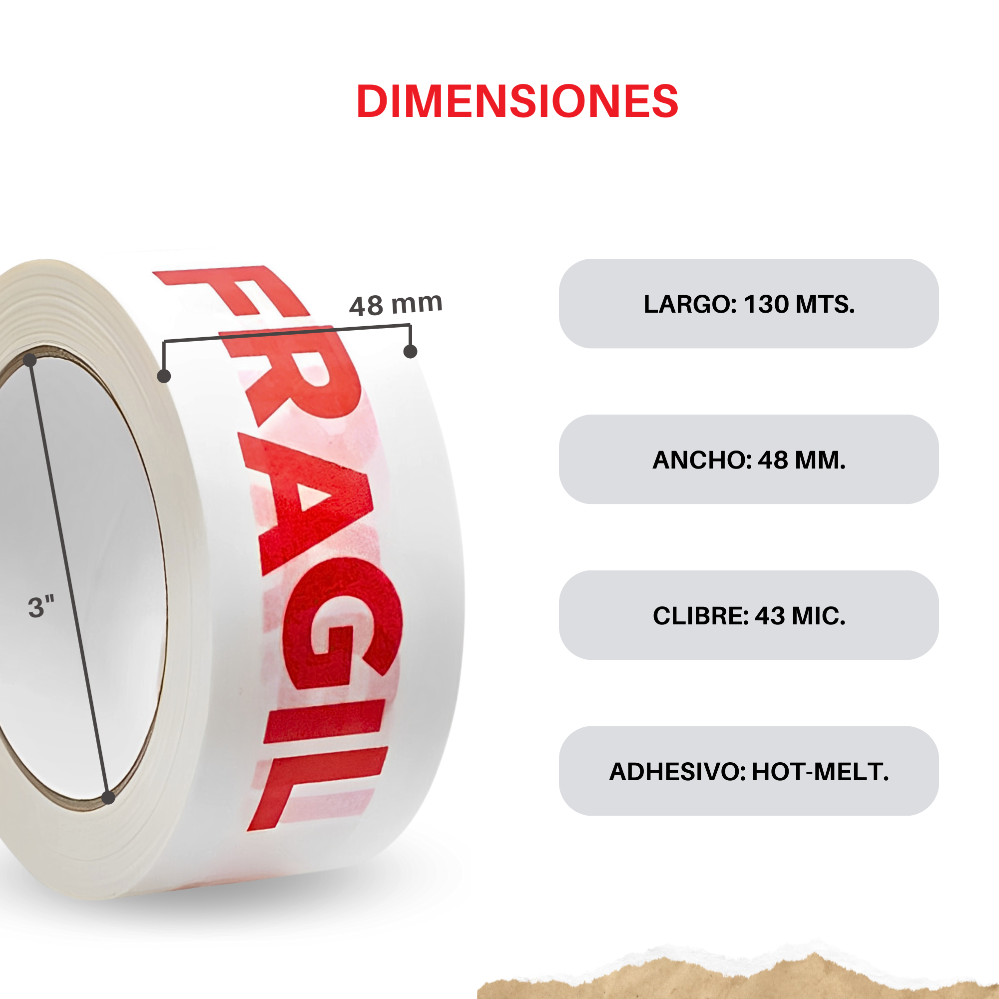 Cinta Adhesiva Para Empaque/Sellado firme y seguro/ Embalaje Frágil 48mm X 130m 6pz