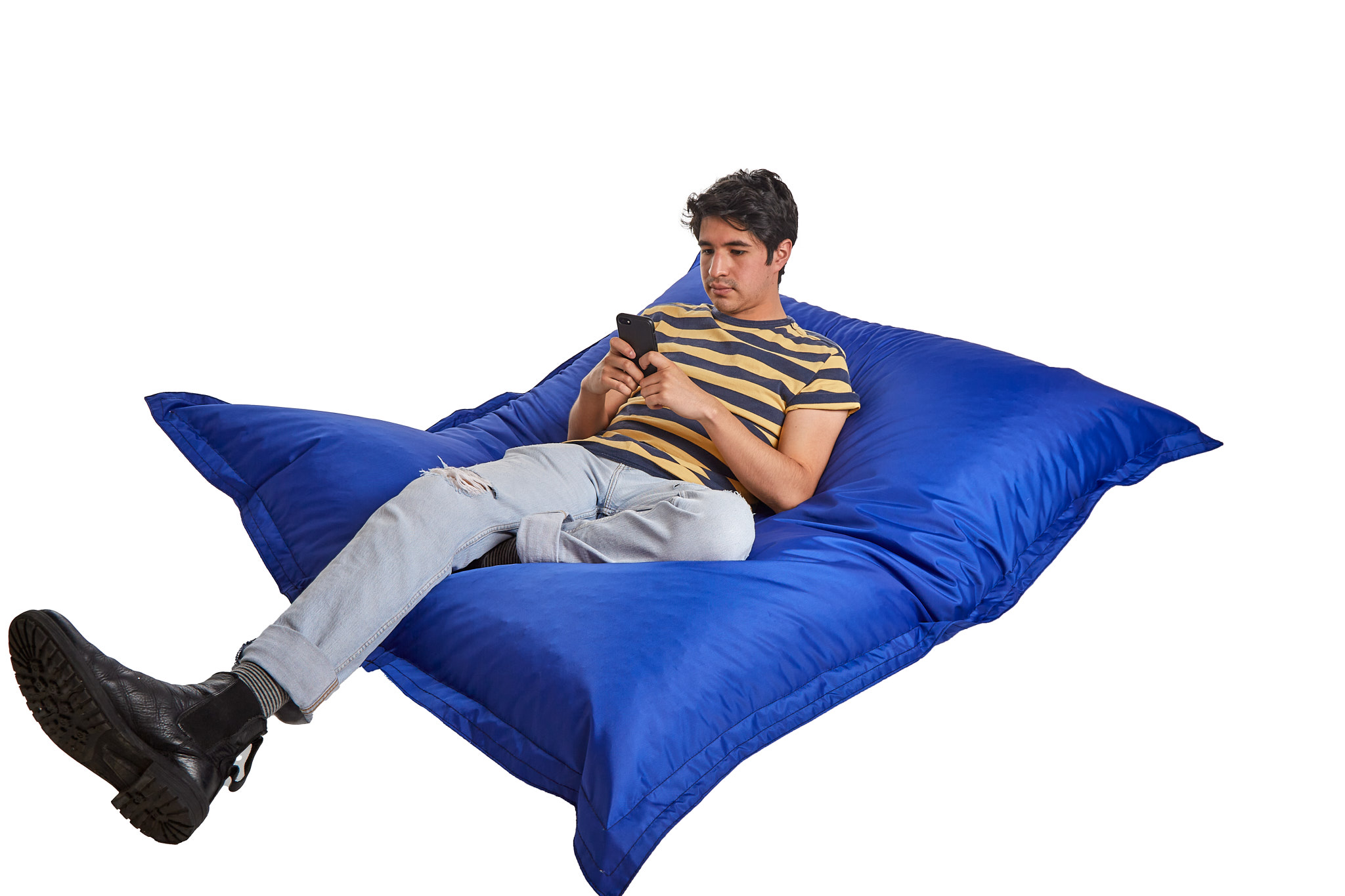 Puff para Interior y Exterior. Funda de Tela Poliéster Azul Rey Impermeable y Relleno de Microperlas de Poliestireno