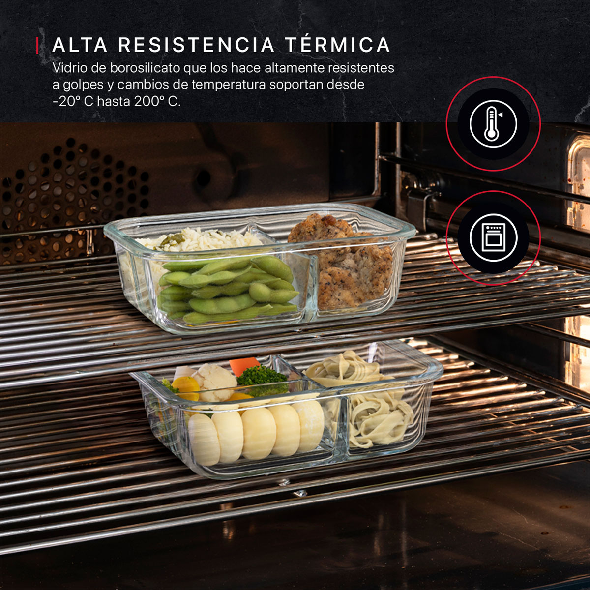 Recipientes de Vidrio Herméticos para Alimentos 3 Contenedores con 3 Tapas - Toppers con Divisiones Cookify