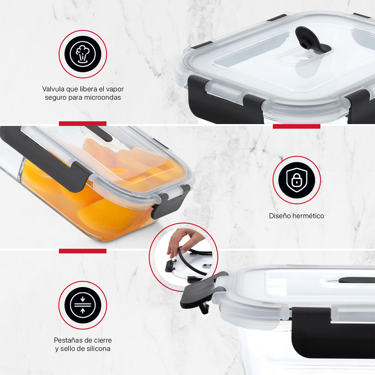 Recipientes de Vidrio Herméticos para Alimentos 3 Contenedores con 3 Tapas - Toppers con Divisiones Cookify
