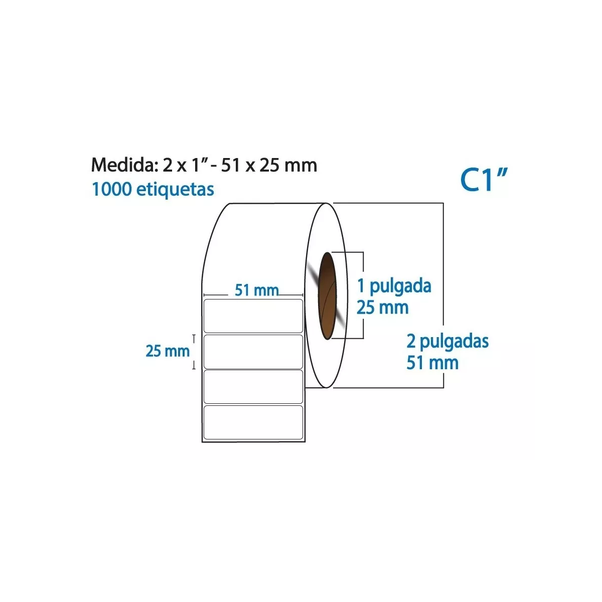 12 Rollos Etiqueta Térmica 2x1 (51x25 Mm) Full 1000 Pzs C/u