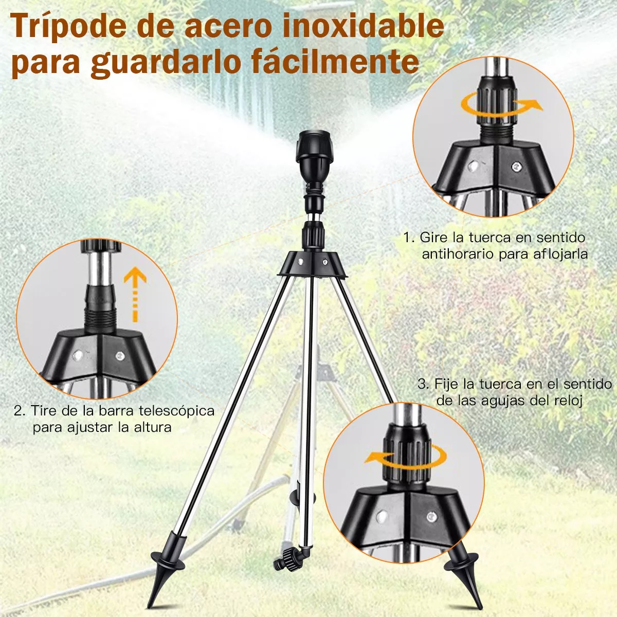 Trípode De Riego Giratorio De Acero Inoxidable Rociador De Soporte Telescópico