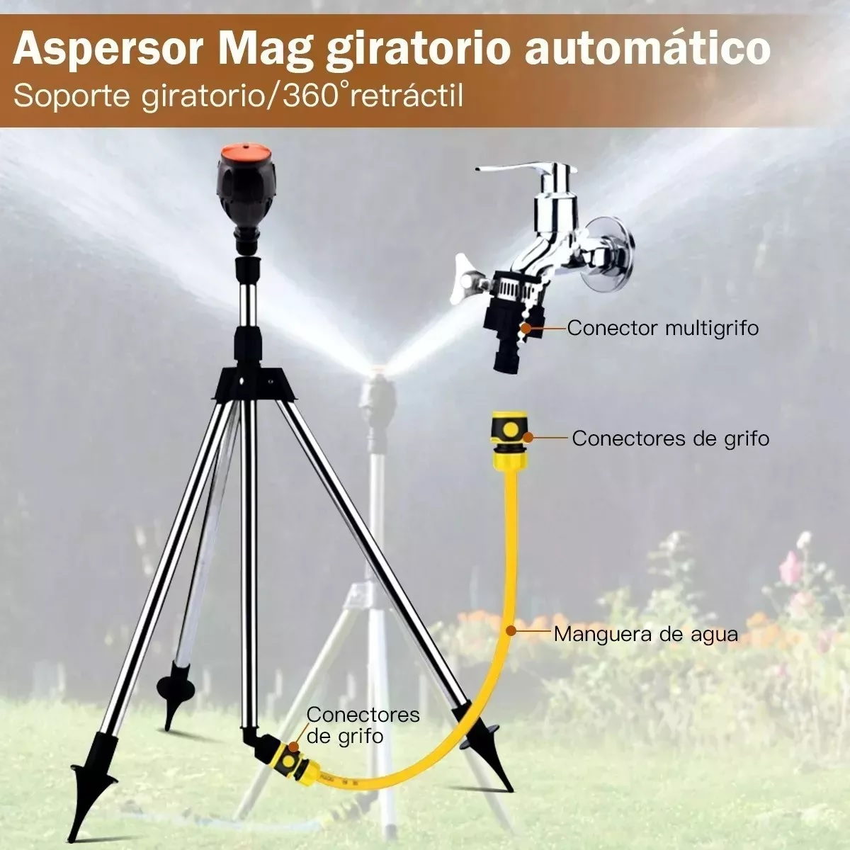 Trípode De Riego Giratorio De Acero Inoxidable Rociador De Soporte Telescópico