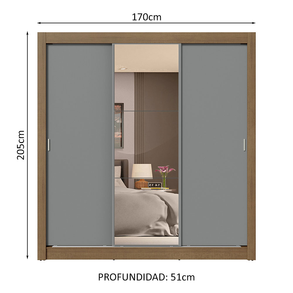 Ropero Closet Madesa 3 Puertas 1 Espejo MG 02