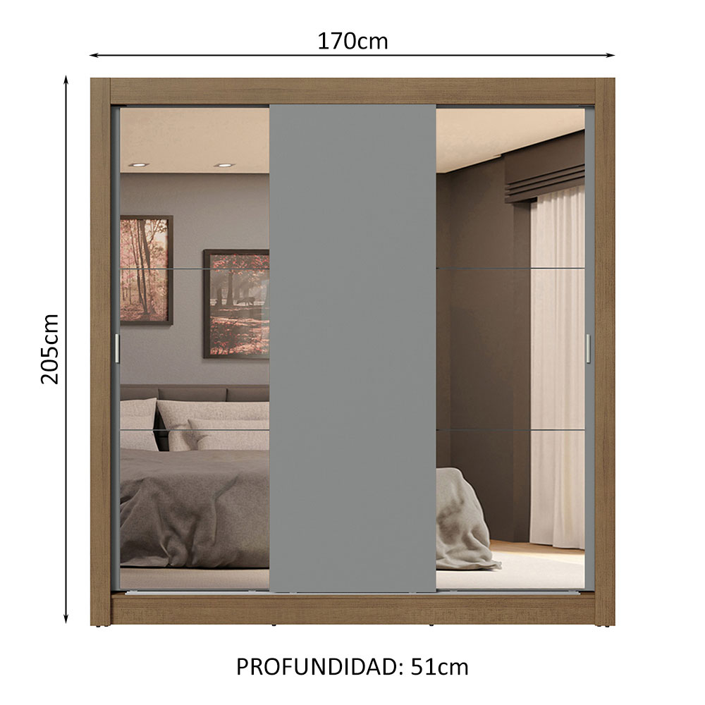 Ropero Closet Madesa 3 Puertas 2 Espejos MG 02