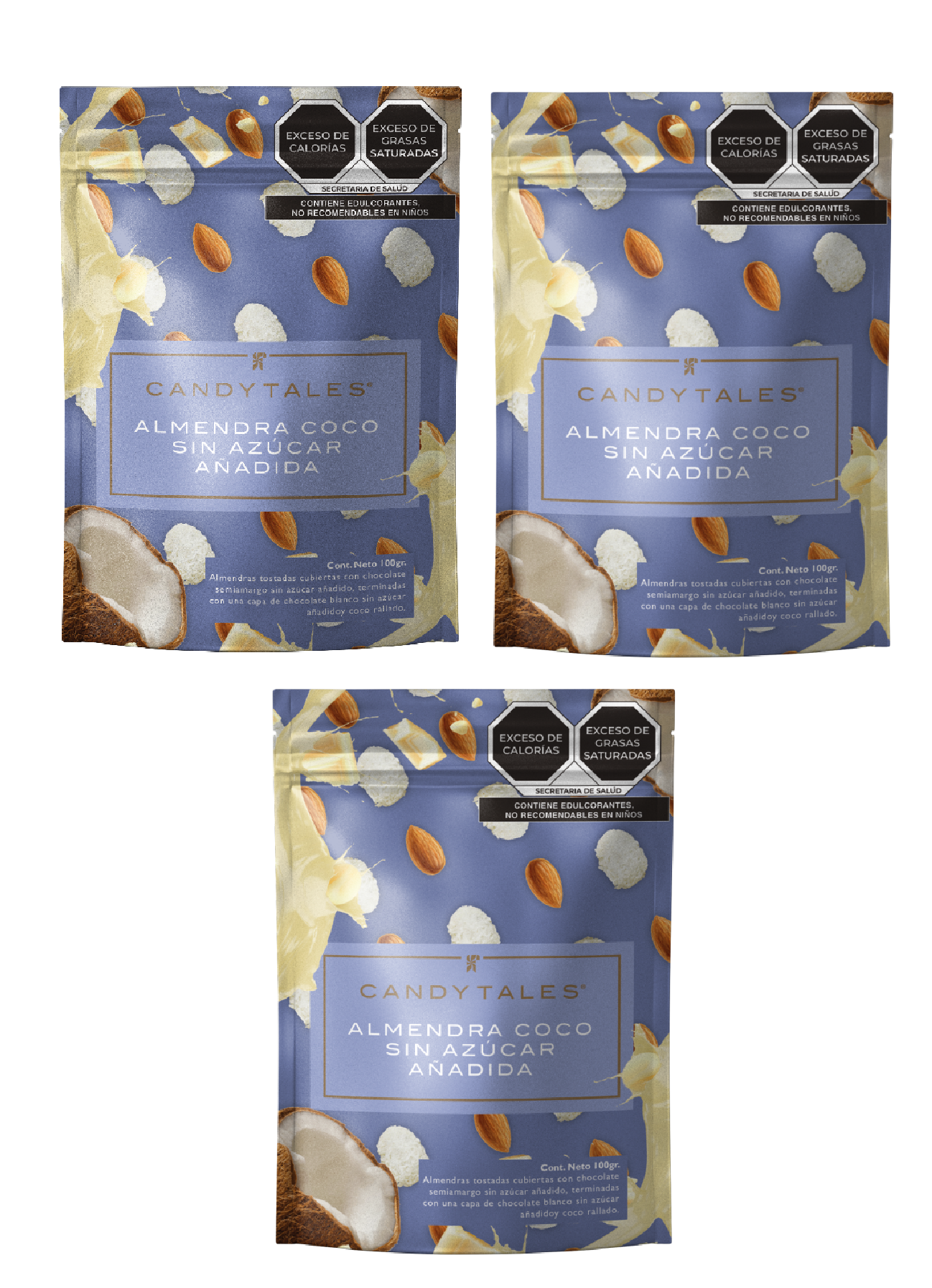 Candy Tales Almendra Coco sin Azúcar Añadida 100 gr c/u - 3 pz