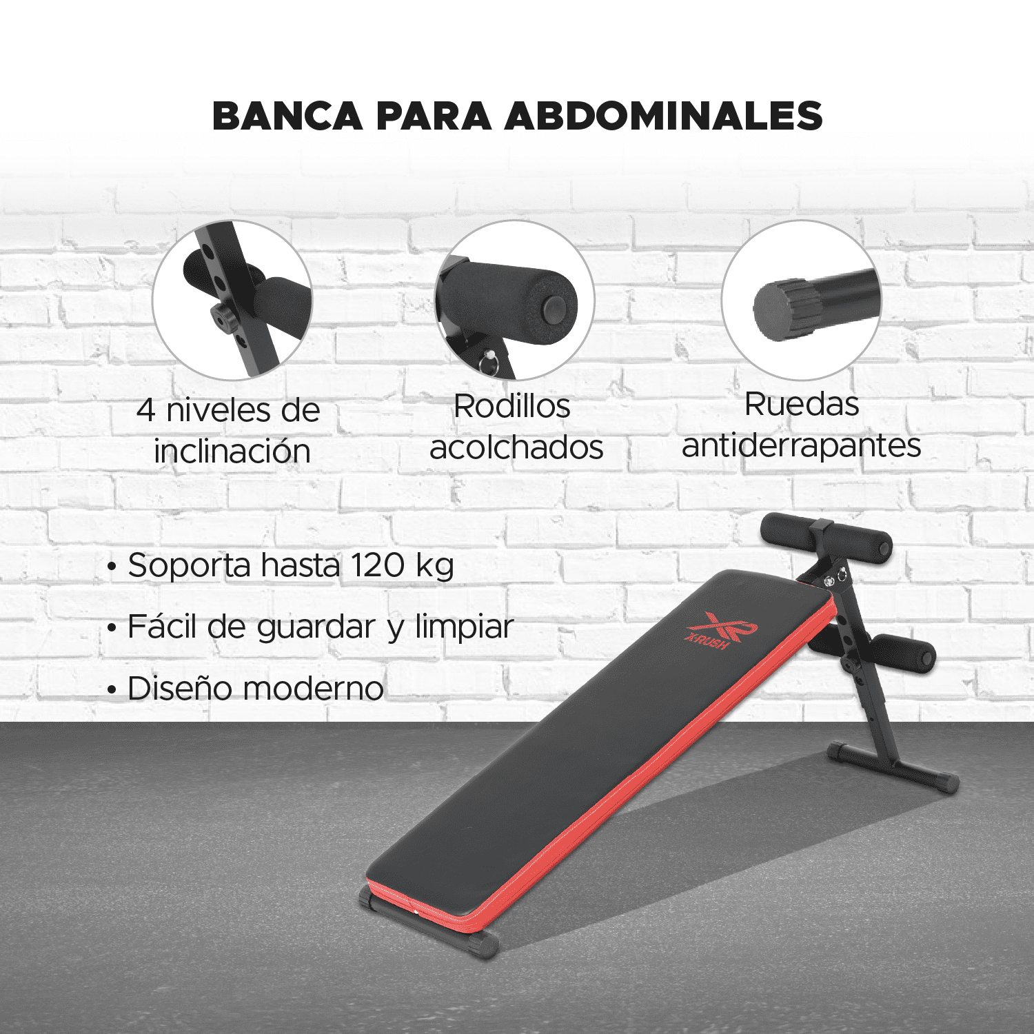 Banca Para Abdominales X-RUSH Ajustable Gimnasio en Casa