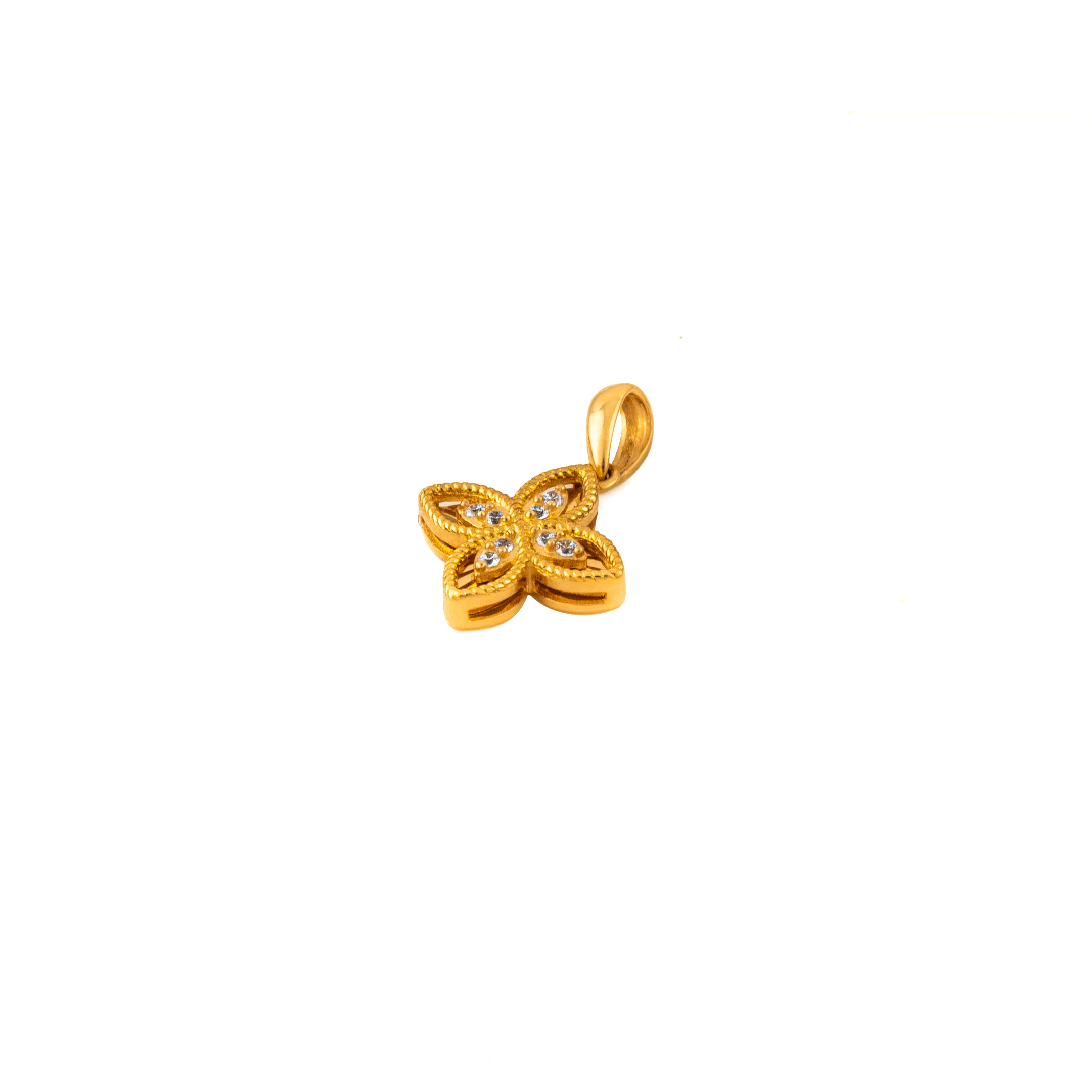 Dije Flor con Circonias en Oro Italiano 14K. Oro Fino Joyería.