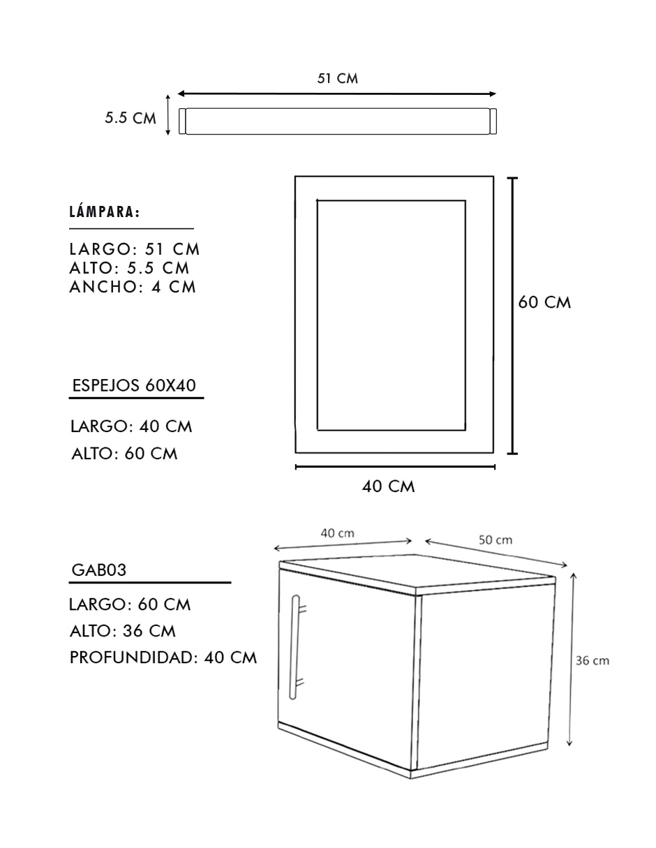 Gabinete De Baño Para Lavabo AGNES Con Lampara Y Espejo