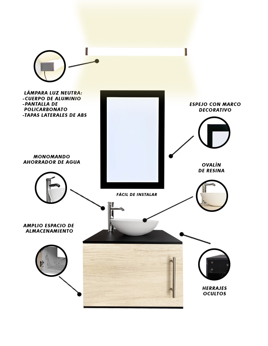 Gabinete De Baño Para Lavabo AGNES Con Lampara Y Espejo