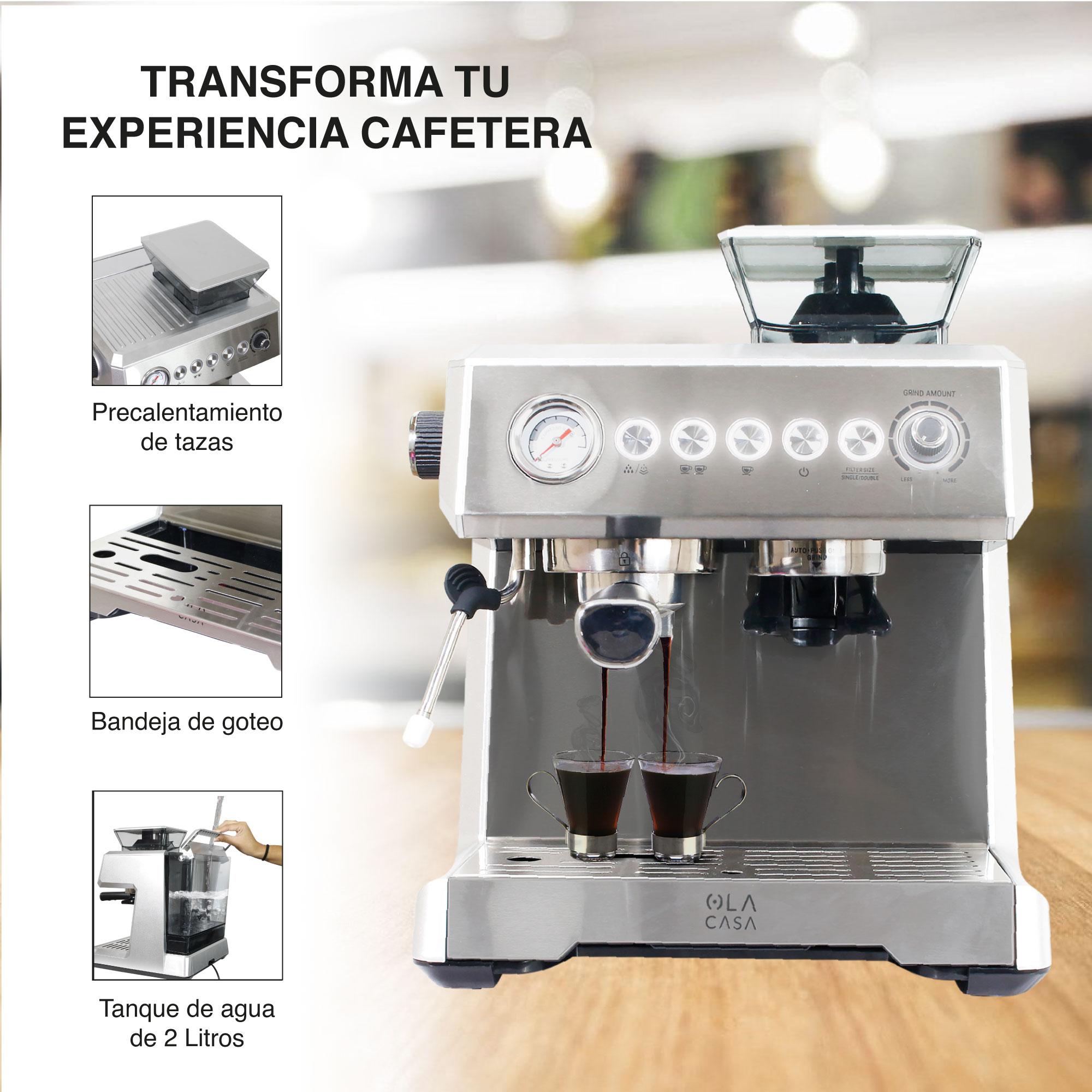 Cafetera Espresso Capuccino con Molino OLA CASA 