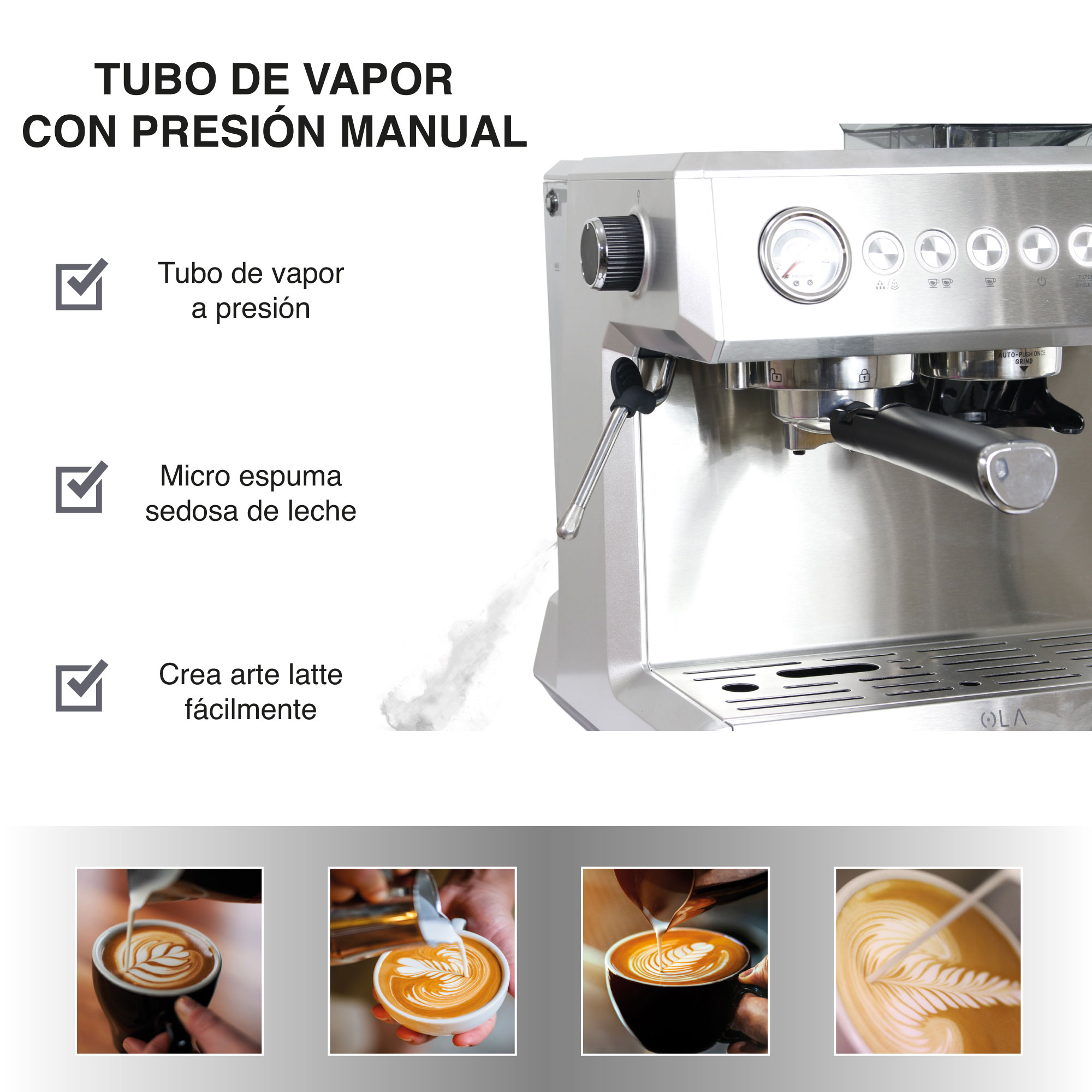 Cafetera Espresso Capuccino con Molino OLA CASA 