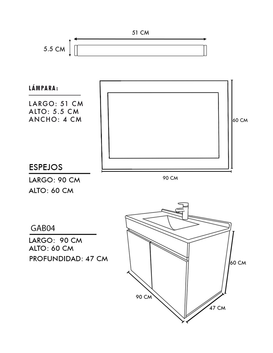 Gabinete De Baño Con Lavabo VINVENT Con Espejo Y Lampara