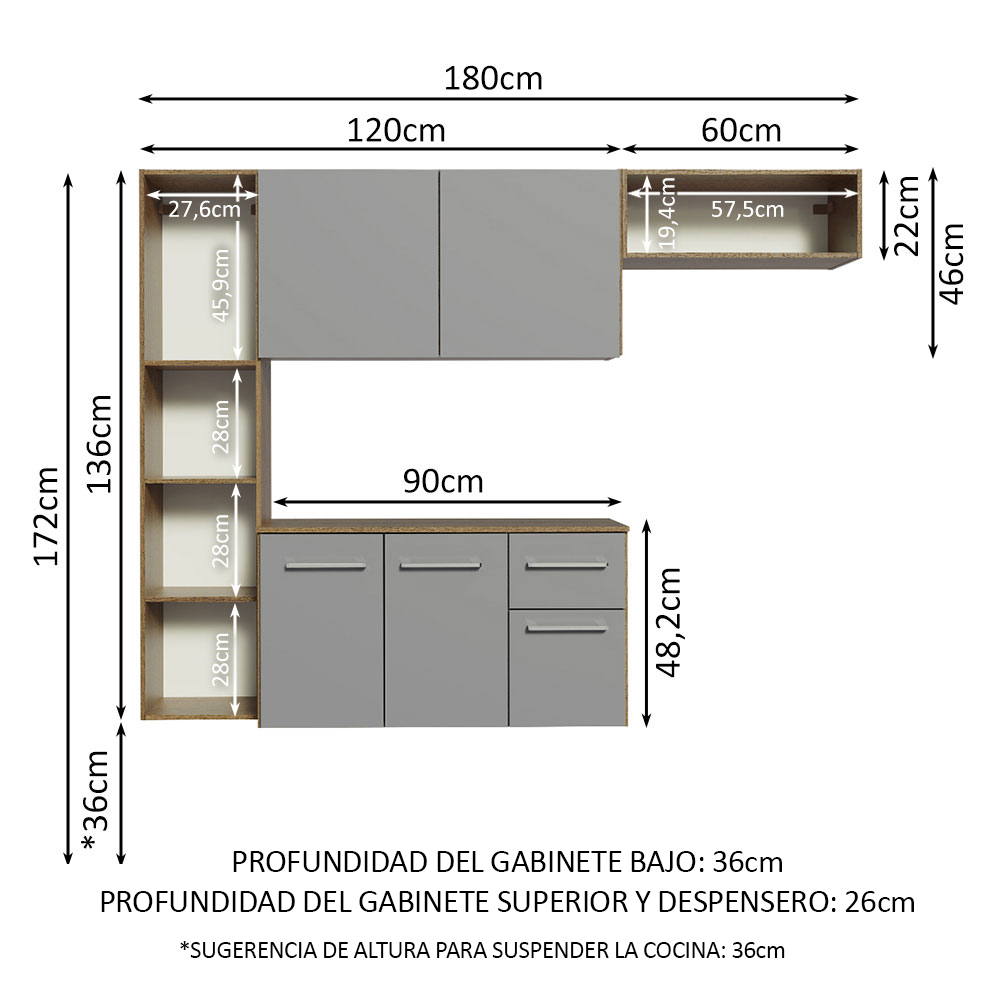 Cocina Integral Completa Modular Madesa Easy 180cm MG