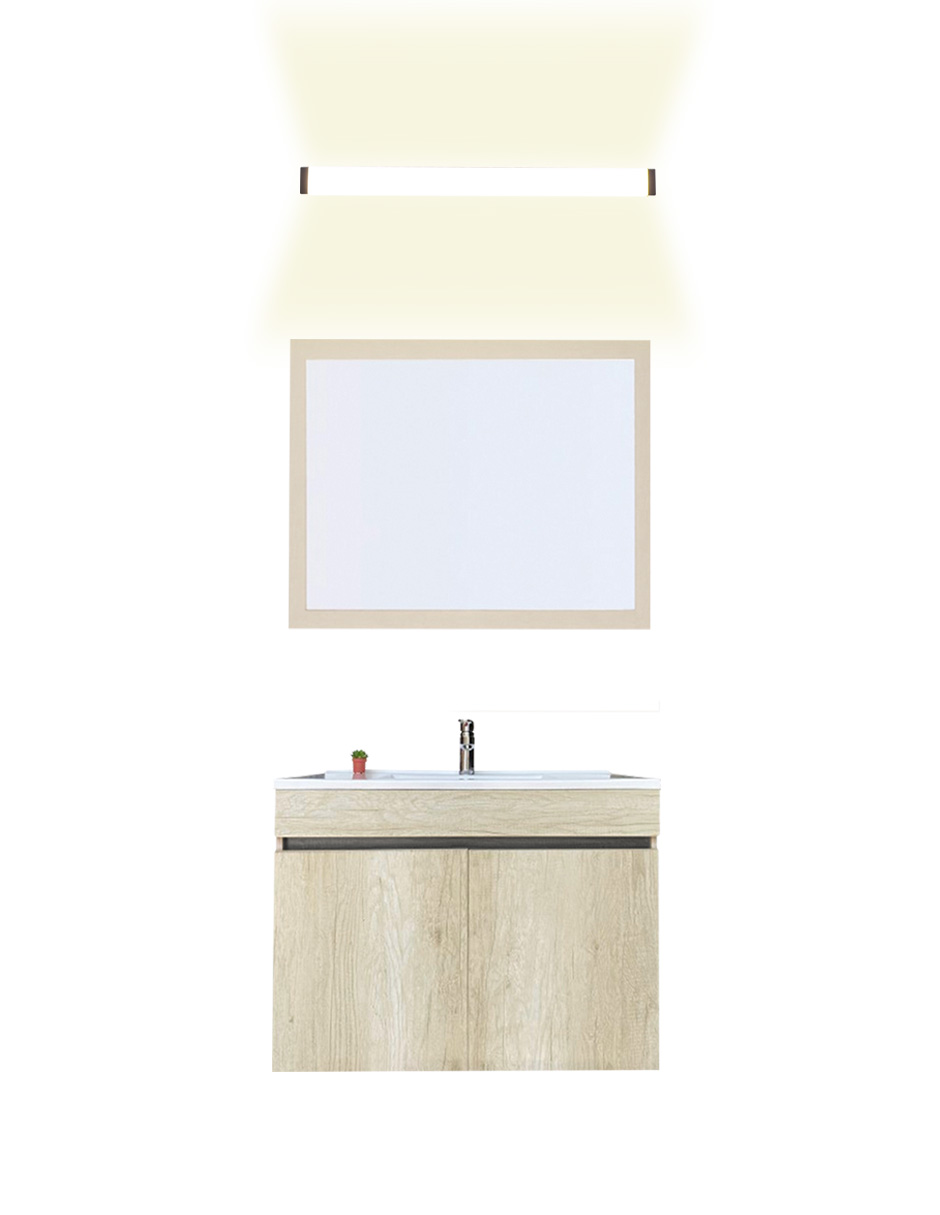 Gabinete De Baño Con Lavabo VINVENT Con Espejo Y Lampara