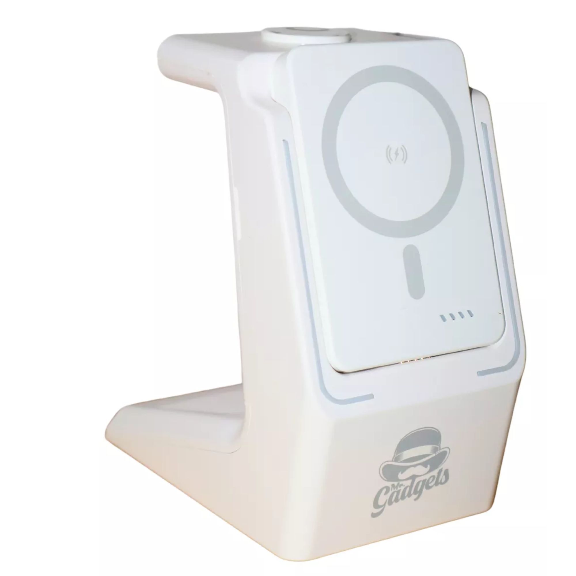 Power Bank Inalámbrica 10000mah Base 3 En 1 Para iPhone Color Blanco