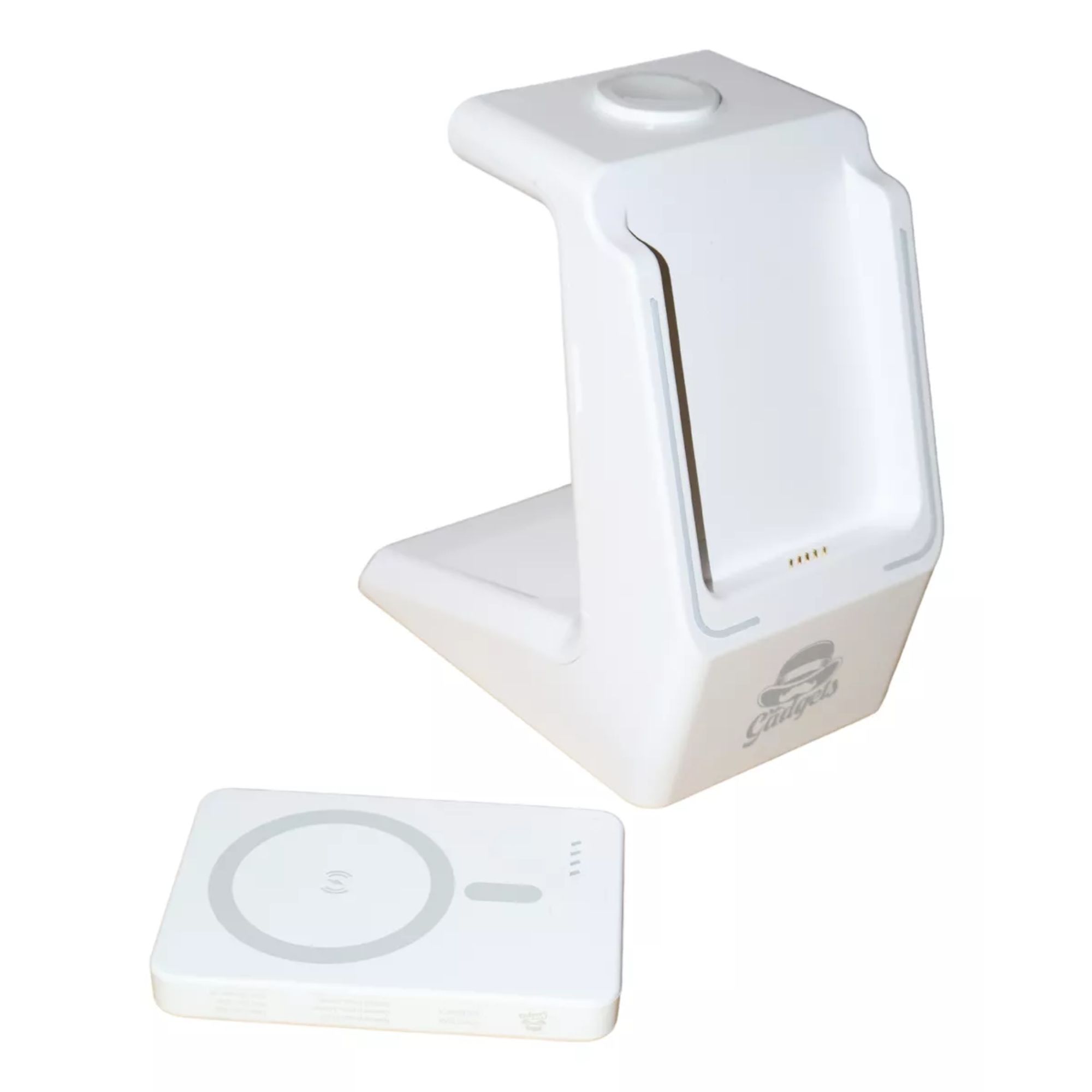 Power Bank Inalámbrica 10000mah Base 3 En 1 Para iPhone Color Blanco