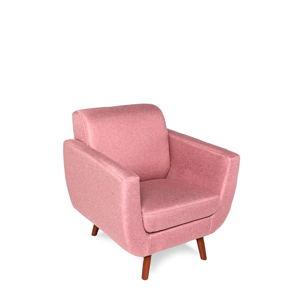 Sillón Individual con Tapizado Color Rosa. Estructura de Madera Sólida