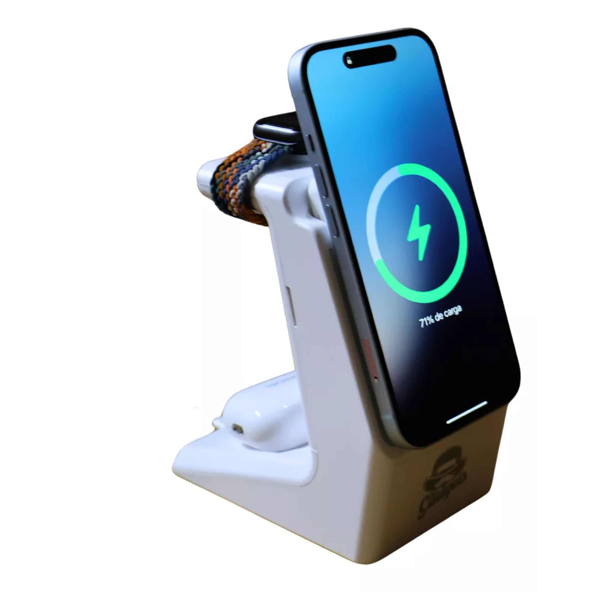 Power Bank Inalámbrica 10000mah Base 3 En 1 Para iPhone Color Blanco