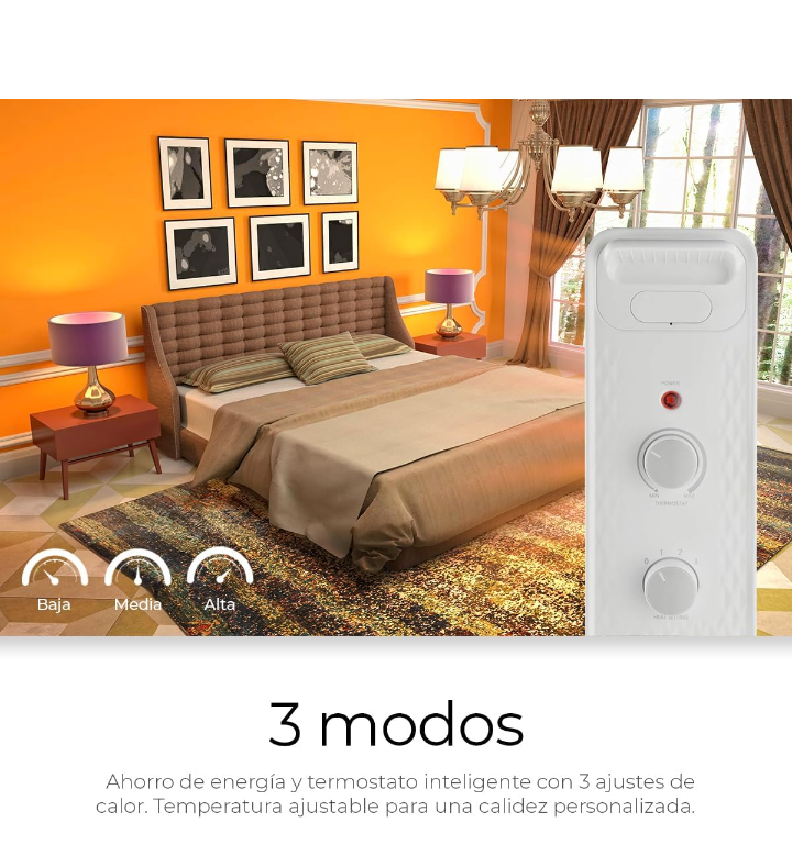 Calentador eléctrico ajustable 3 niveles portátil con ruedas 
