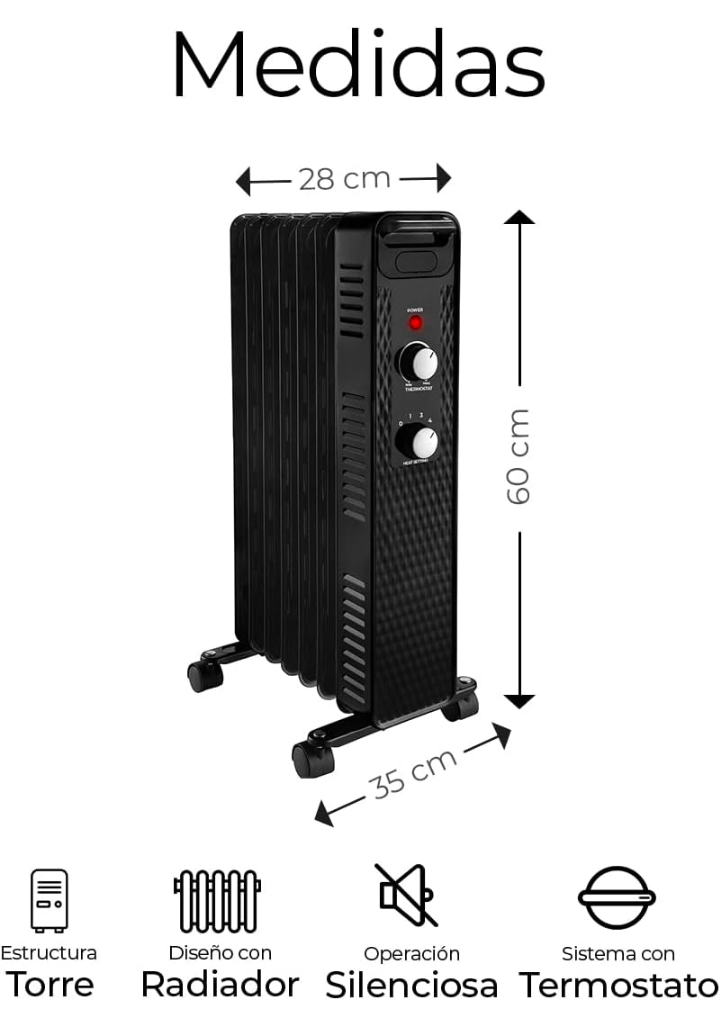 Calentador eléctrico ajustable 3 niveles portátil con ruedas 