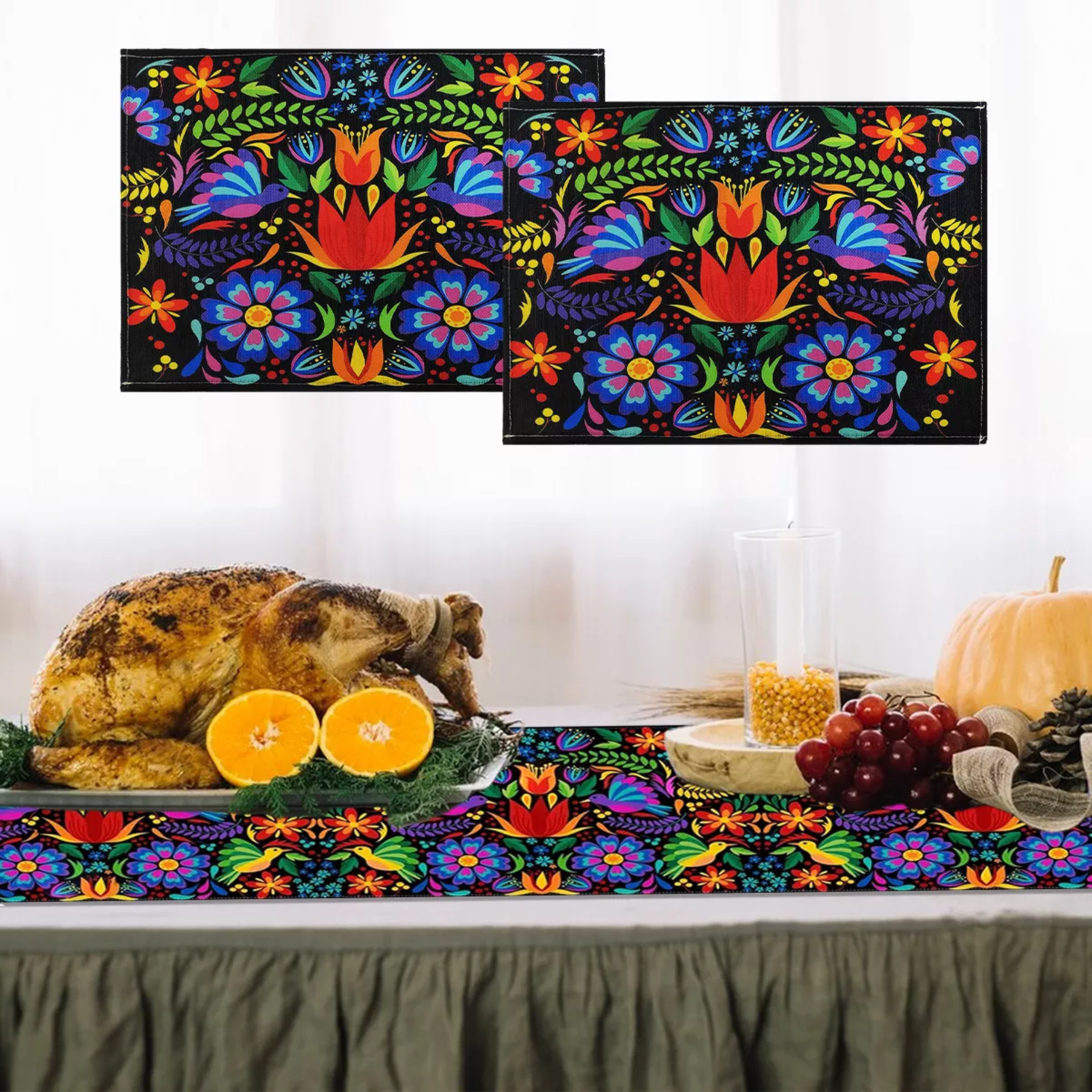 Camino De Mesa De Fiestas Mexicano Y 4 Manteles Individuales