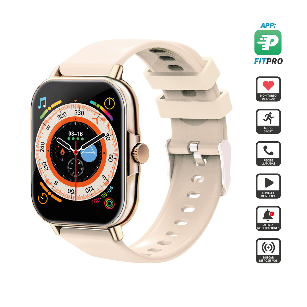 Reloj Necnon Smartwatch NSW-201, Touch, Bluetooth 5.0, Android/iOS, Dorado/Beige
