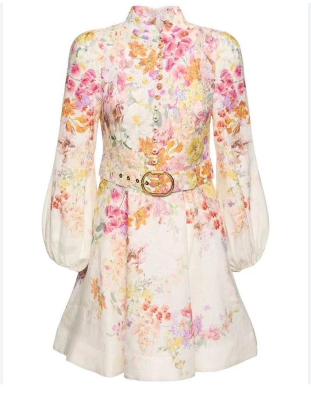 Vestido Floreado Corto Manga Larga Mujer Fiesta