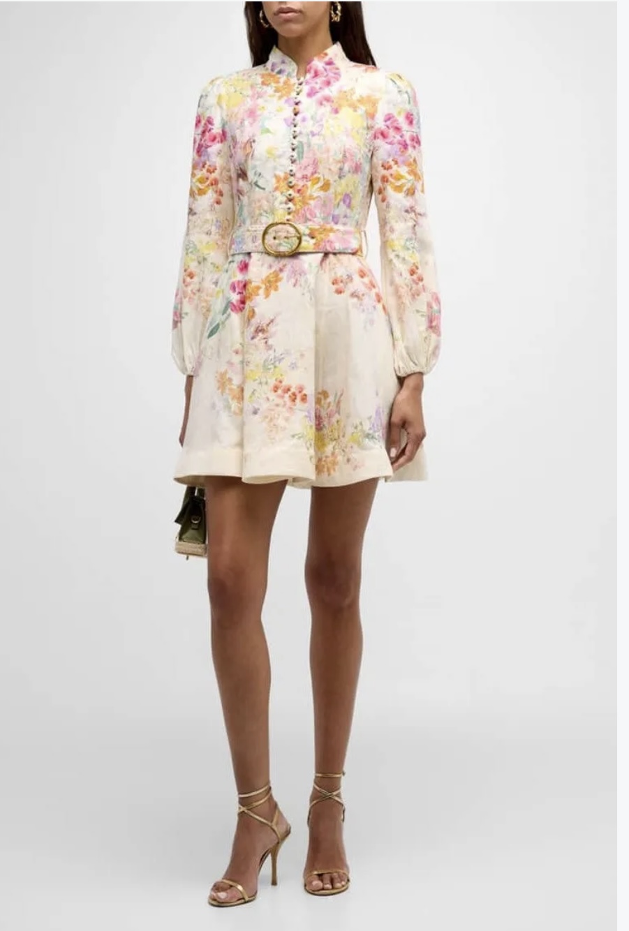 Vestido Floreado Corto Manga Larga Mujer Fiesta