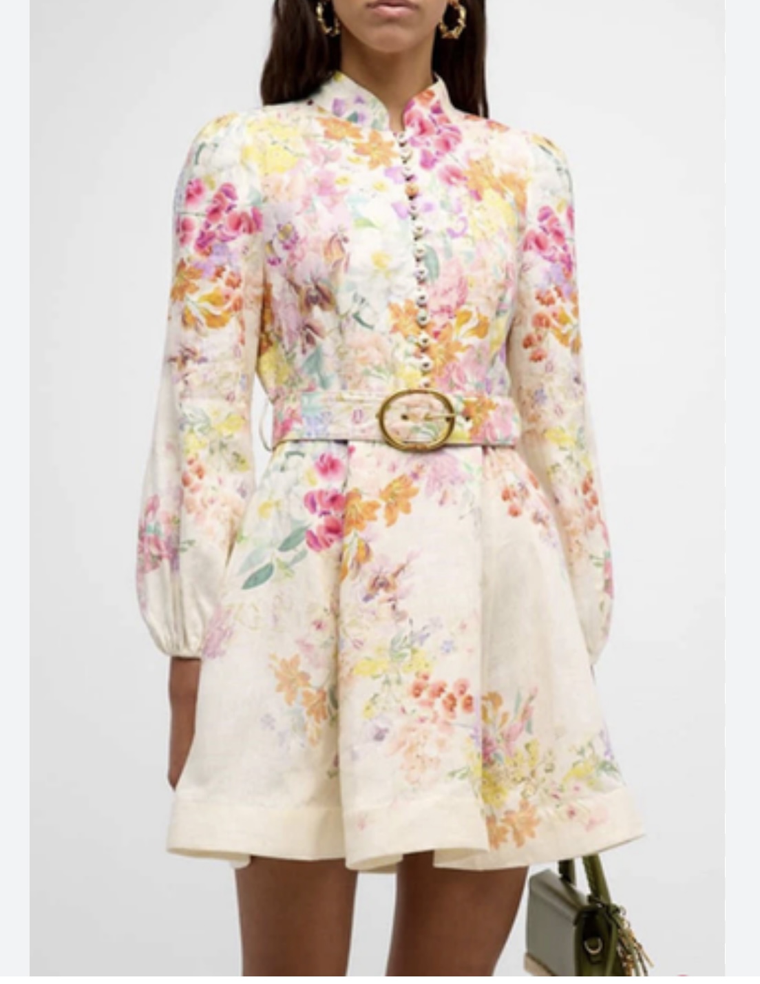 Vestido Floreado Corto Manga Larga Mujer Fiesta