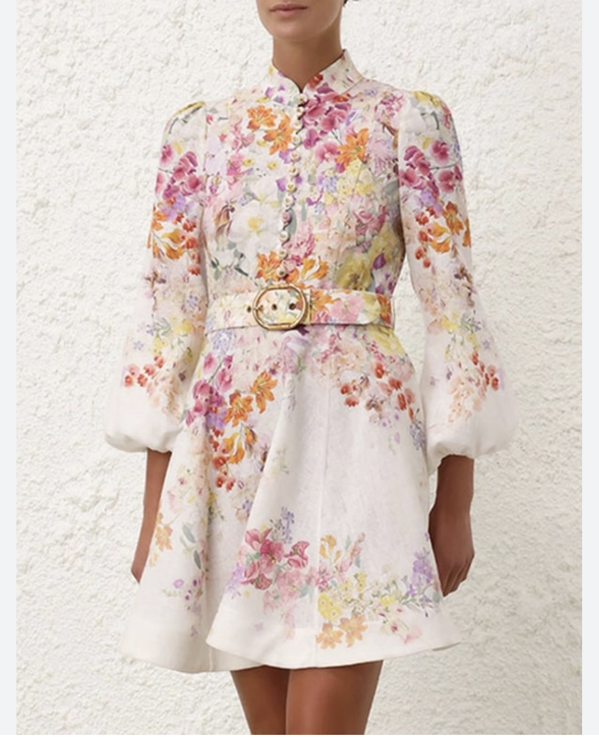 Vestido Floreado Corto Manga Larga Mujer Fiesta