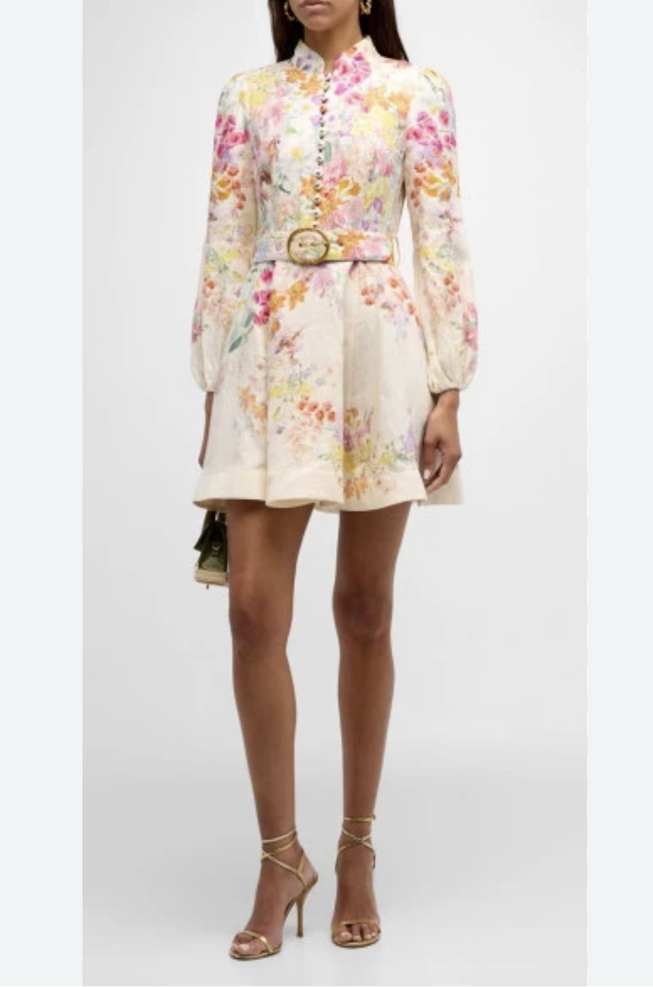 Vestido Floreado Corto Manga Larga Mujer Fiesta