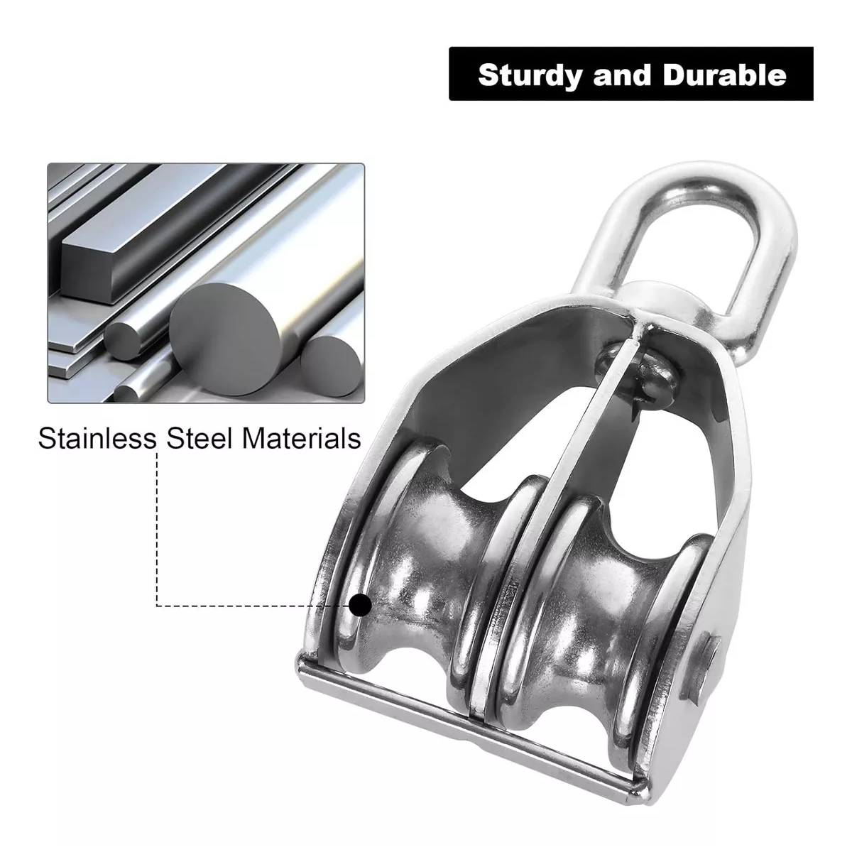 Par 2 Poleas Dobles De Acero Inoxidable Pueden Soportar 250 Kg