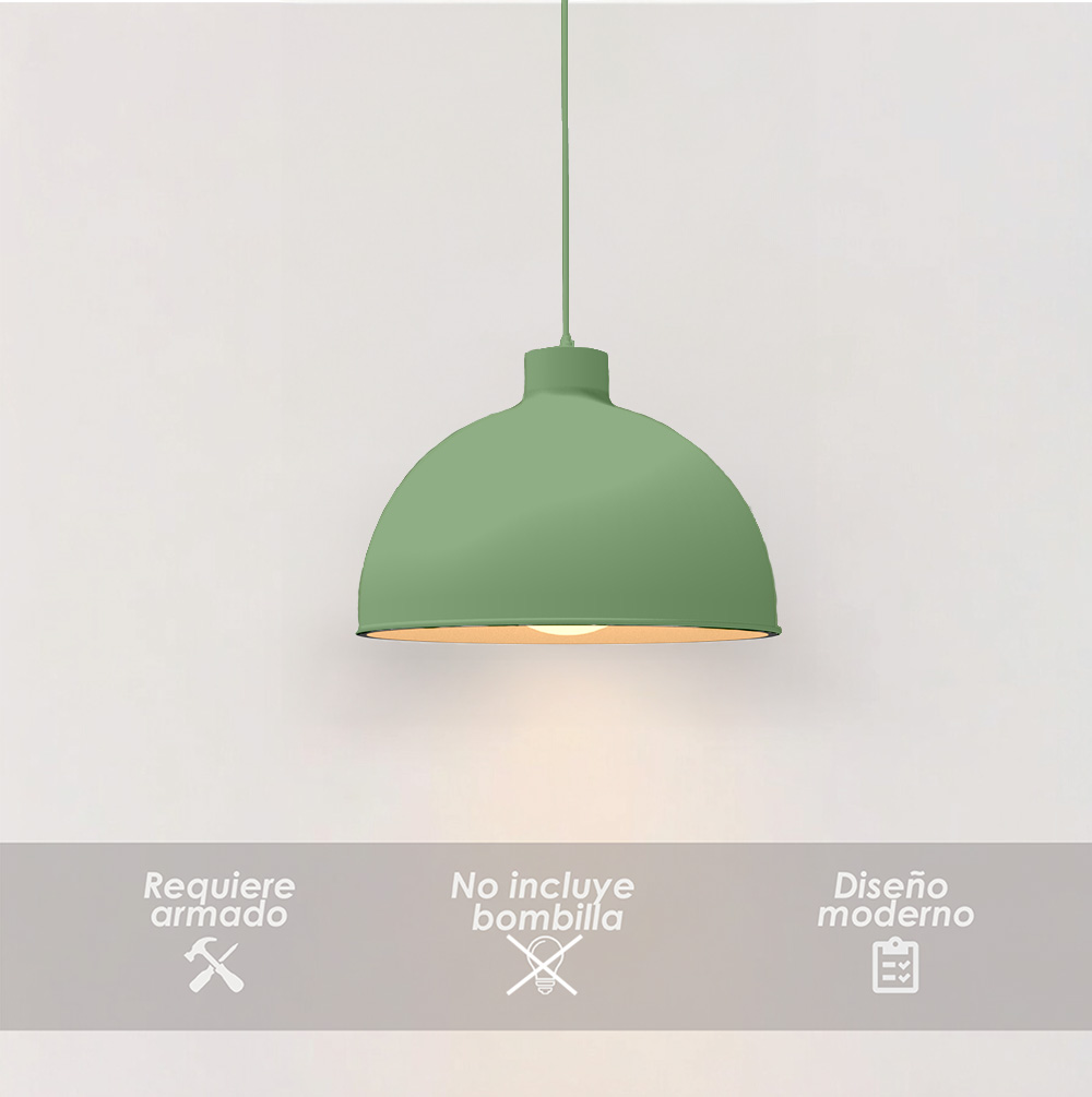 Lámpara Colgante Ilios Innova 117b Color Verde Semiesférica