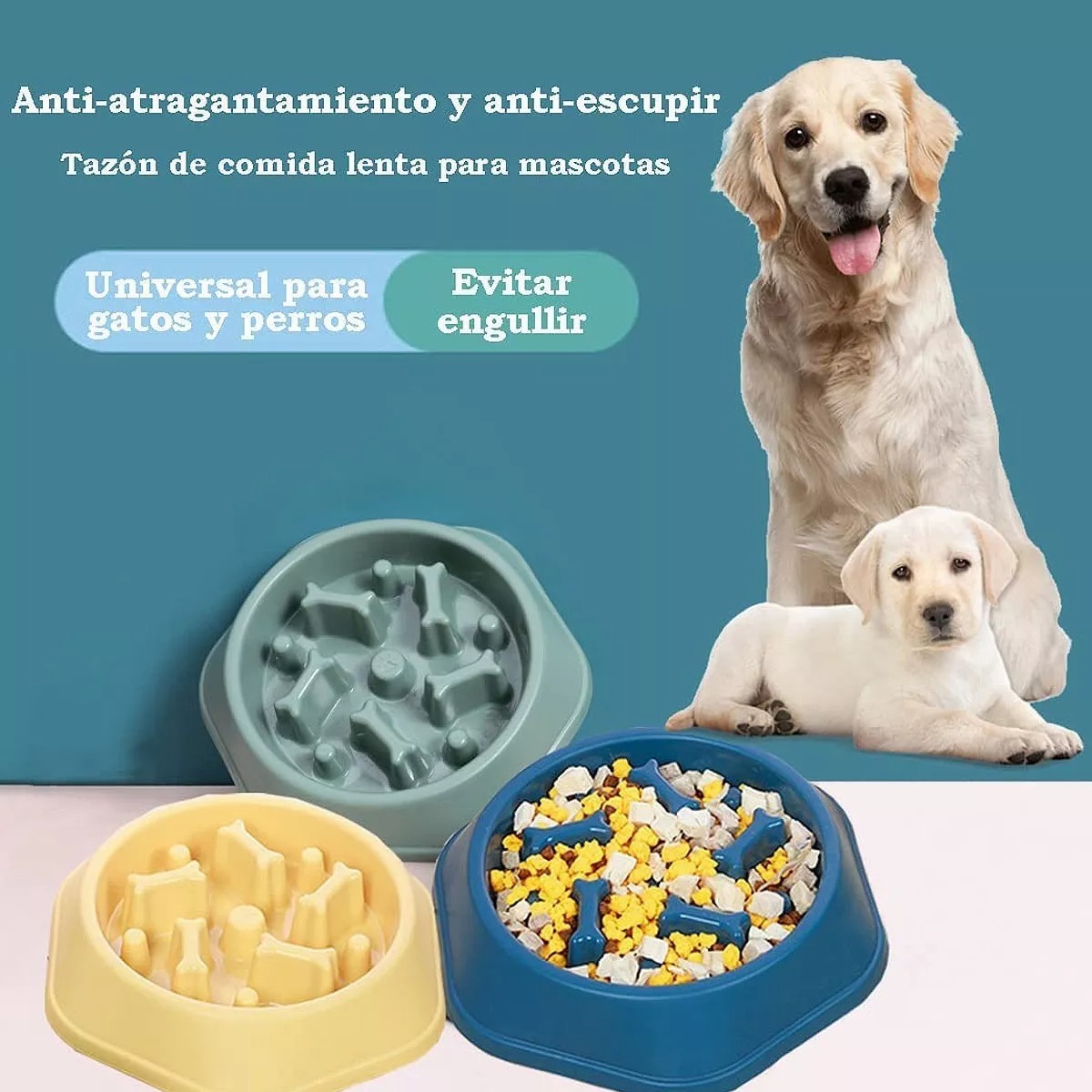 Plato De Alimentación Lenta Para Perro Mascota Comederos amarillo