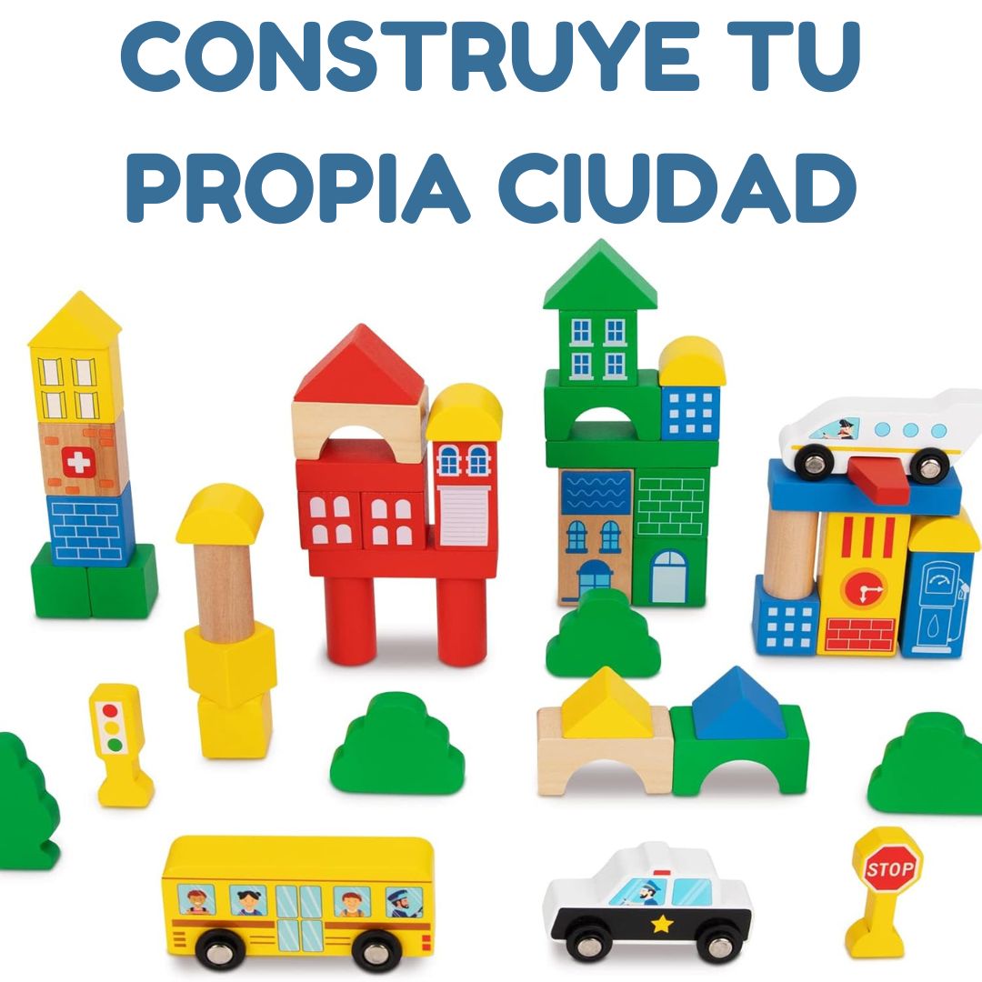 Bloques De Madera Coloridos Construye Tu Ciudad De 50 Piezas.