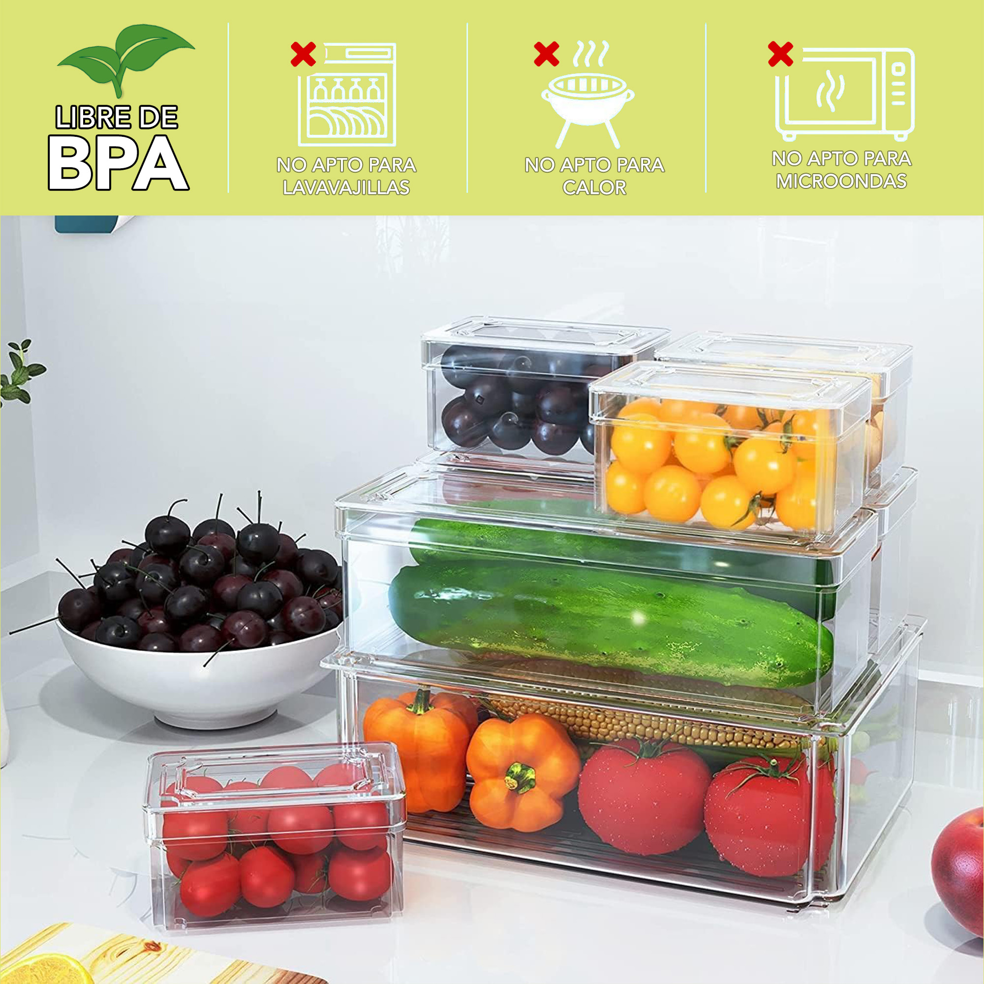 12 contenedores apilables Brandtrendy de plástico con tapa para organizar comida en el refrigerador