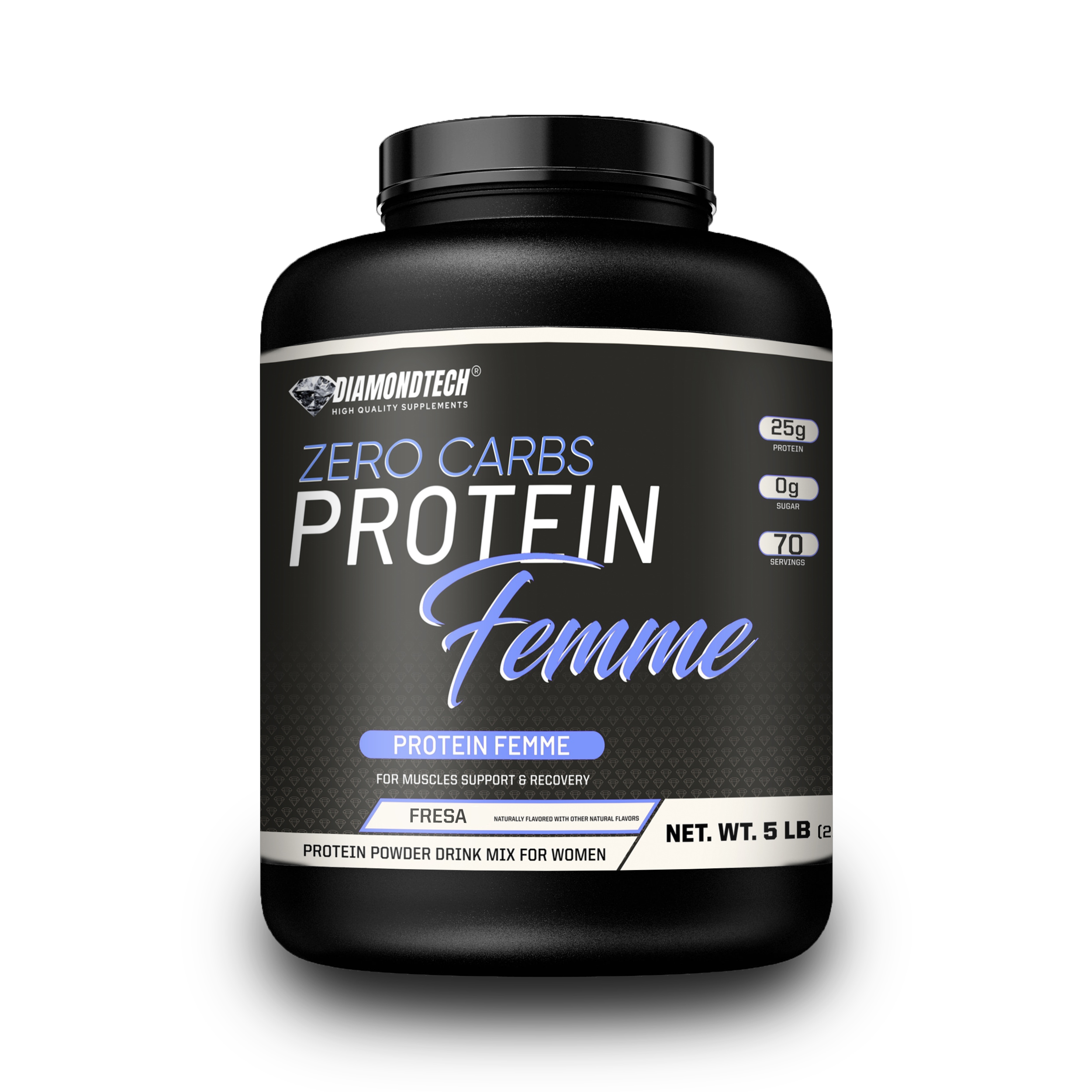 Proteína Femme mujer whey zero carbs 5lbs con Colágeno hidrolizado Diamondtech FRESA